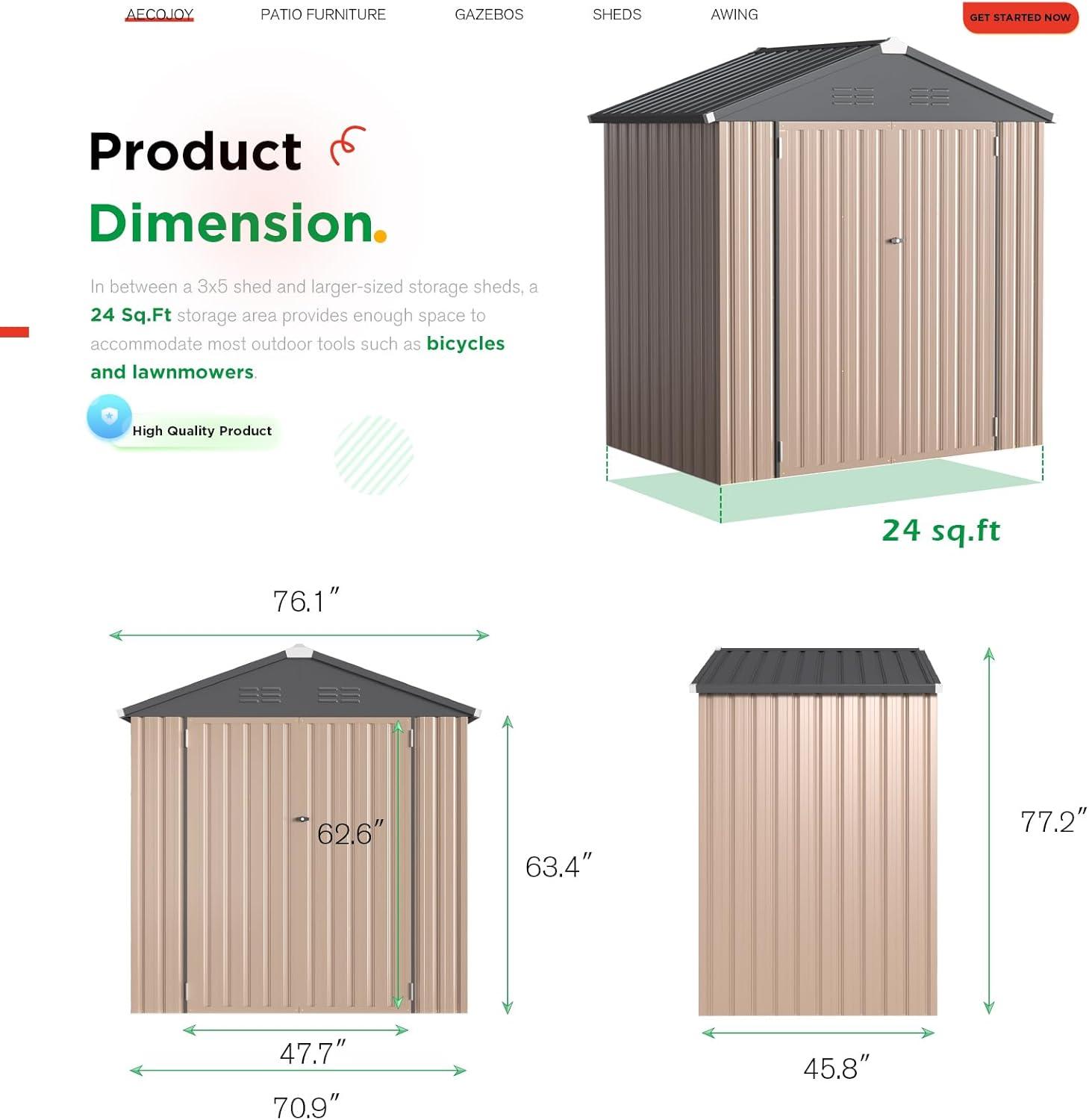 Gray and Brown Metal Outdoor Storage Shed with Lockable Door