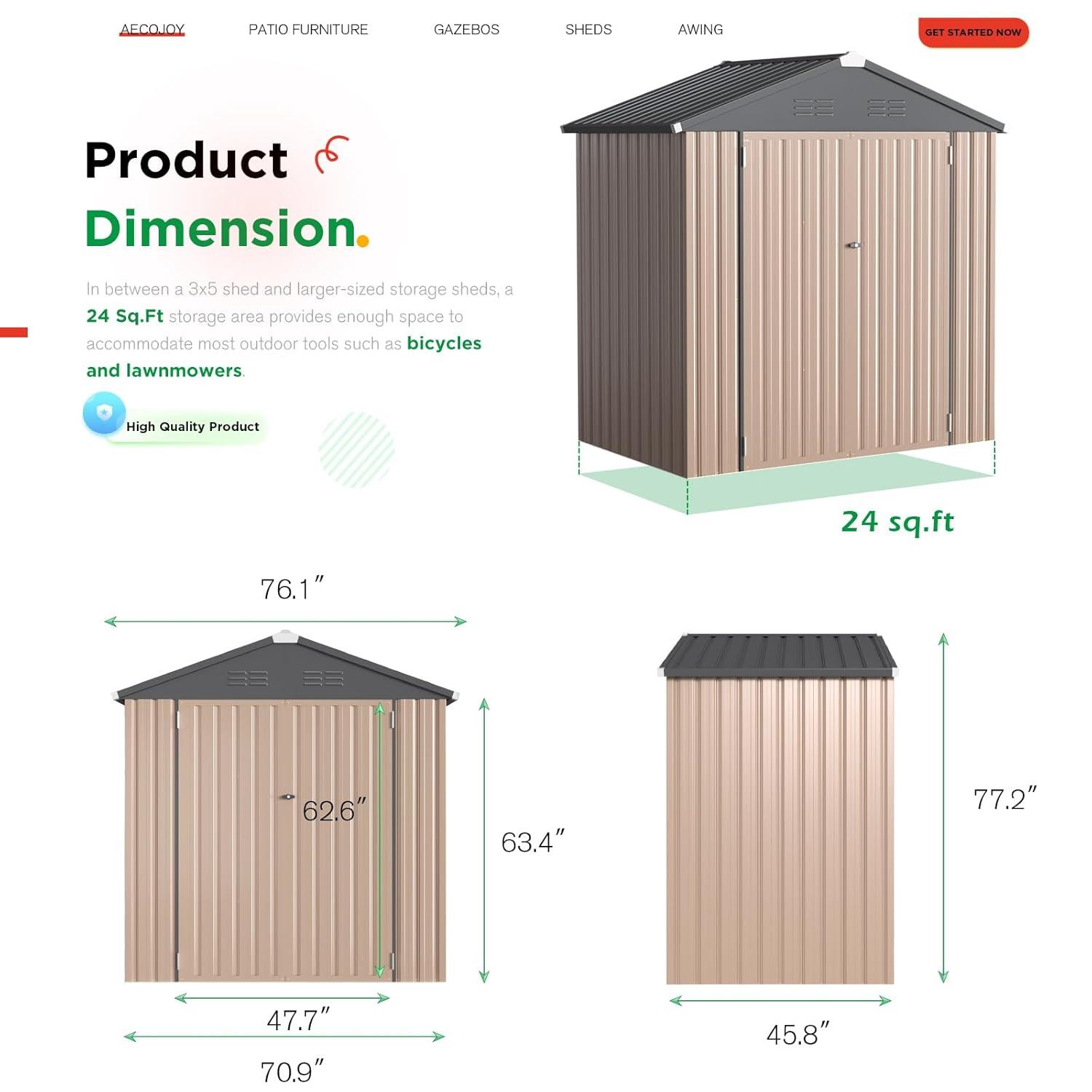 AECOJOY 6' x 6' Outdoor Storage Shed with Rack & Shelves Metal Utility Tool Shed with Lockable Door for Backyard & Garden on Clearance