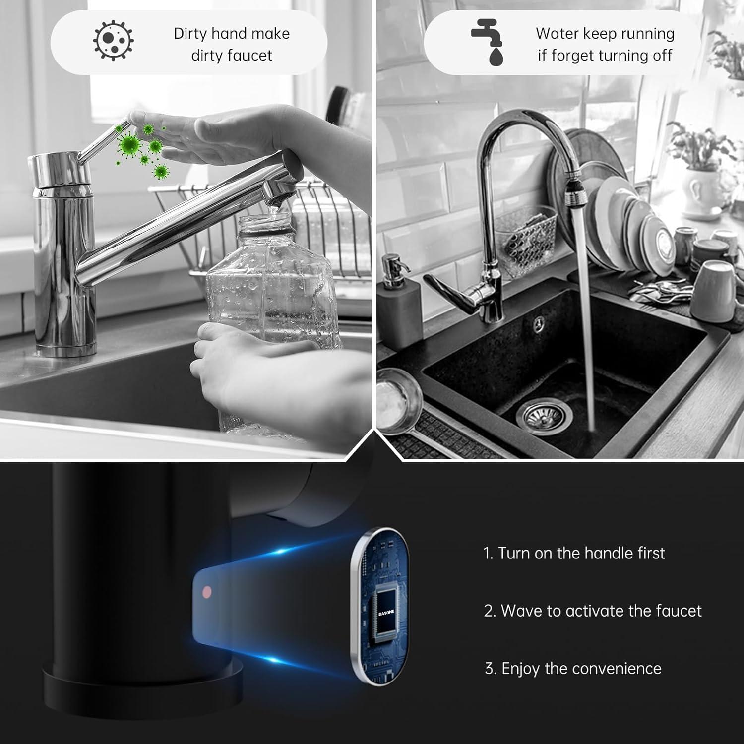 Matte Black Touchless Kitchen Sink Faucet with Pull Down Sprayer and Soap Dispenser, Stainless Steel Motion Sensor Touch Faucet for Kitchen Sink Smart Hands-Free Single Handle