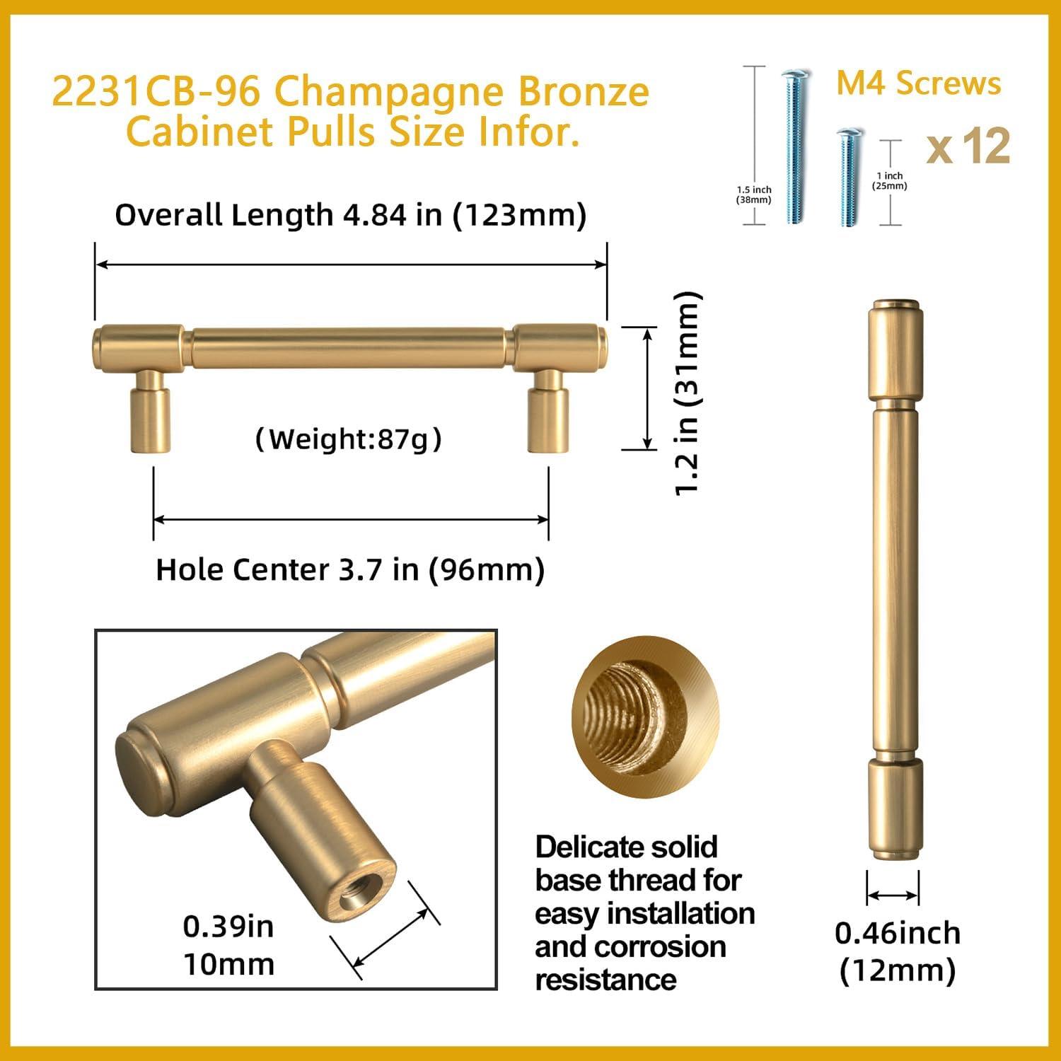 Champagne Bronze Cylindrical Bar Cabinet Pull with Mounting Hardware