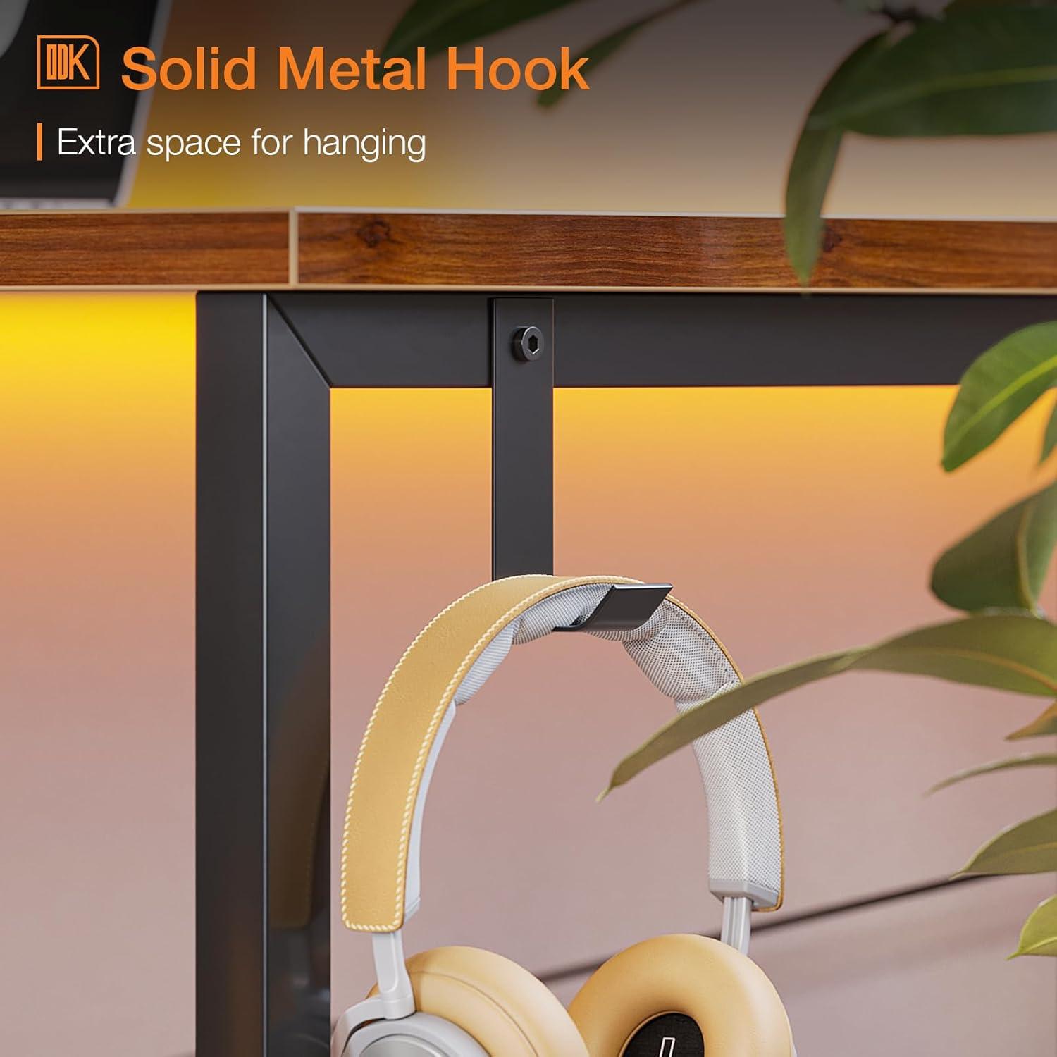 ODK Computer Desk Large Office Desk, 48 Inch Gaming Desk with Storage, Modern PC Desk Work Table with Headphone Hook for Home Office, Deep Brown