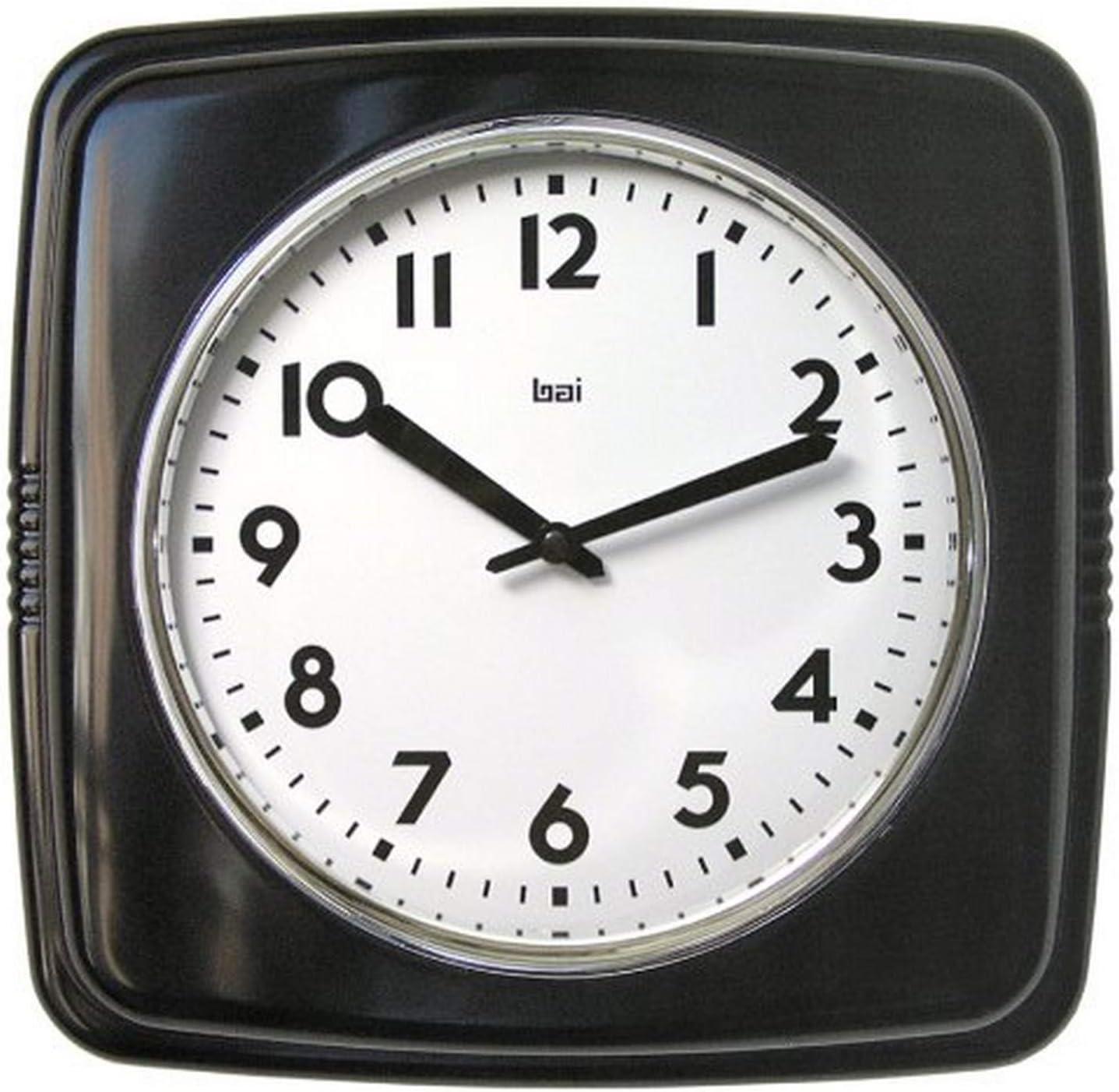 Large Black Retro Analog Wall Clock with Chrome Trim