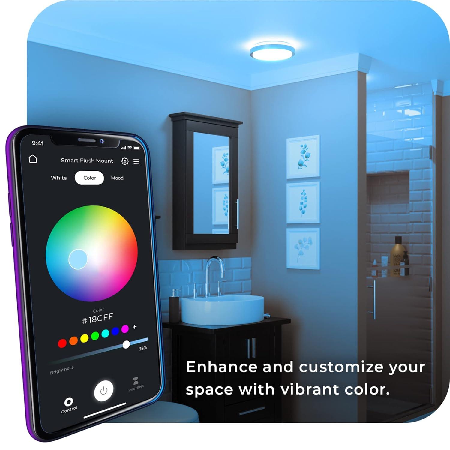 Smart Brushed Nickel 16W 11" White LED Wi-Fi Enabled Voice Activated Flush Mount Ceiling Light: ETL & Energy Star Certified