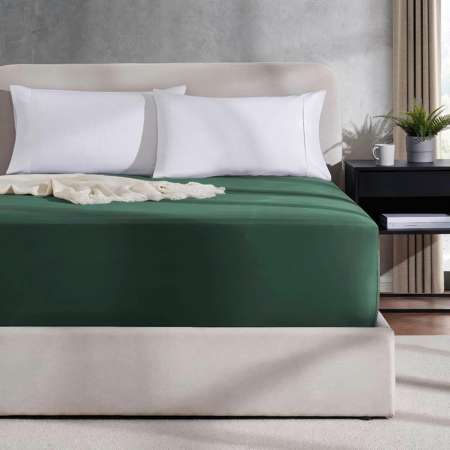 Nestl Fitted Sheet Cal King Size, Extra Deep Pocket Fitted Sheet Only, Ultra Soft Microfiber Fitted Bed Sheet Fits up to 24" Mattress - Hunter Green