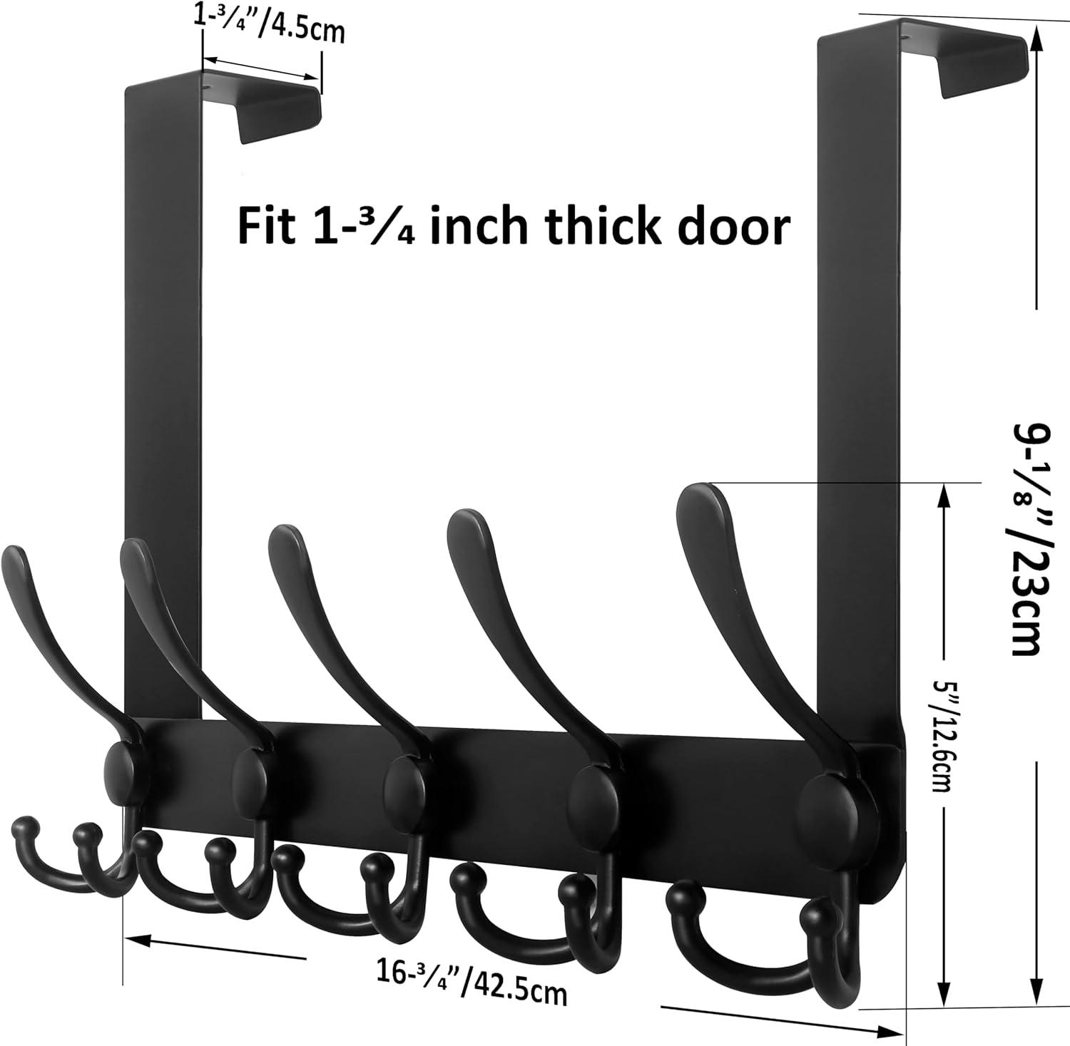 WEBI Over The Door Hook,Door Hanger Hook Rack with 5 Tri Hooks for Hanging Coats,Over Door Towel Rack Door Coat Towel Hanger Door Coat Rack for Bathroom,Behind Back of Door,Black