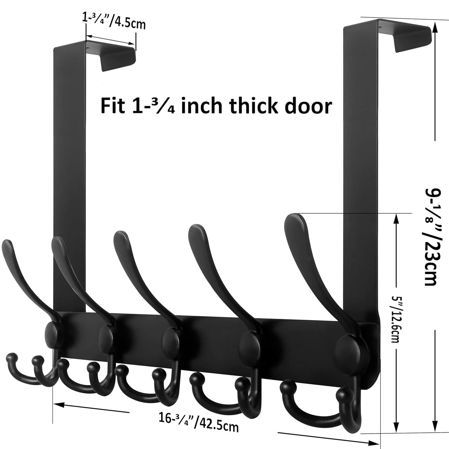 WEBI Over The Door Hook,Door Hanger Hook Rack with 5 Tri Hooks for Hanging Coats,Over Door Towel Rack Door Coat Towel Hanger Door Coat Rack for Bathroom,Behind Back of Door,Black