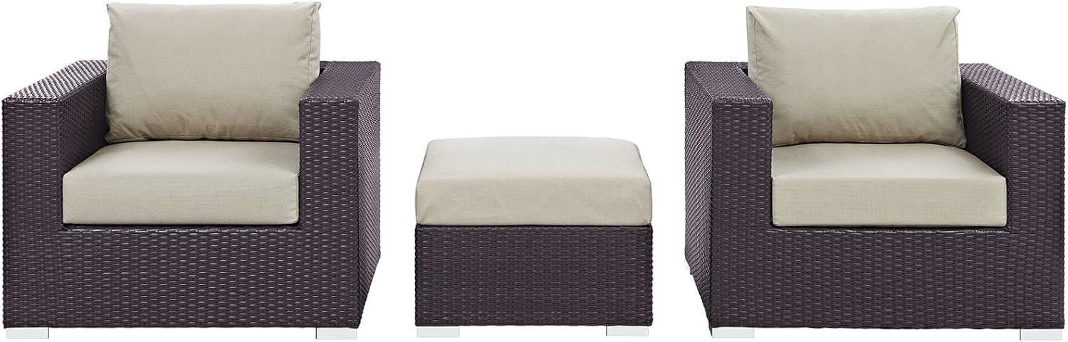 Espresso Beige Wicker Rattan 3-Piece Outdoor Sofa Set
