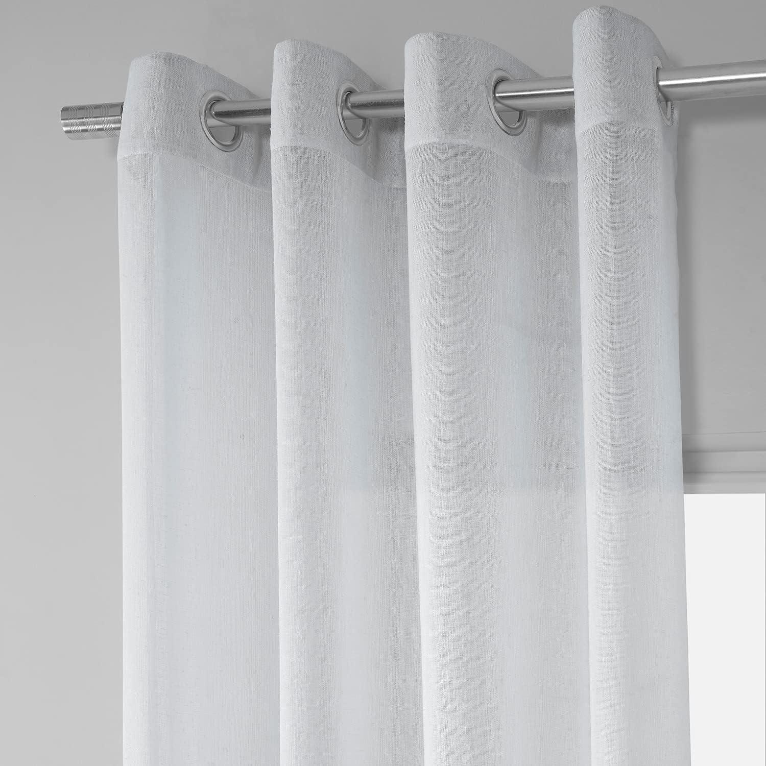 Aspen White Grommet Solid Faux Linen Sheer Curtain (1 Panel), Aspen White, 50W X 96L