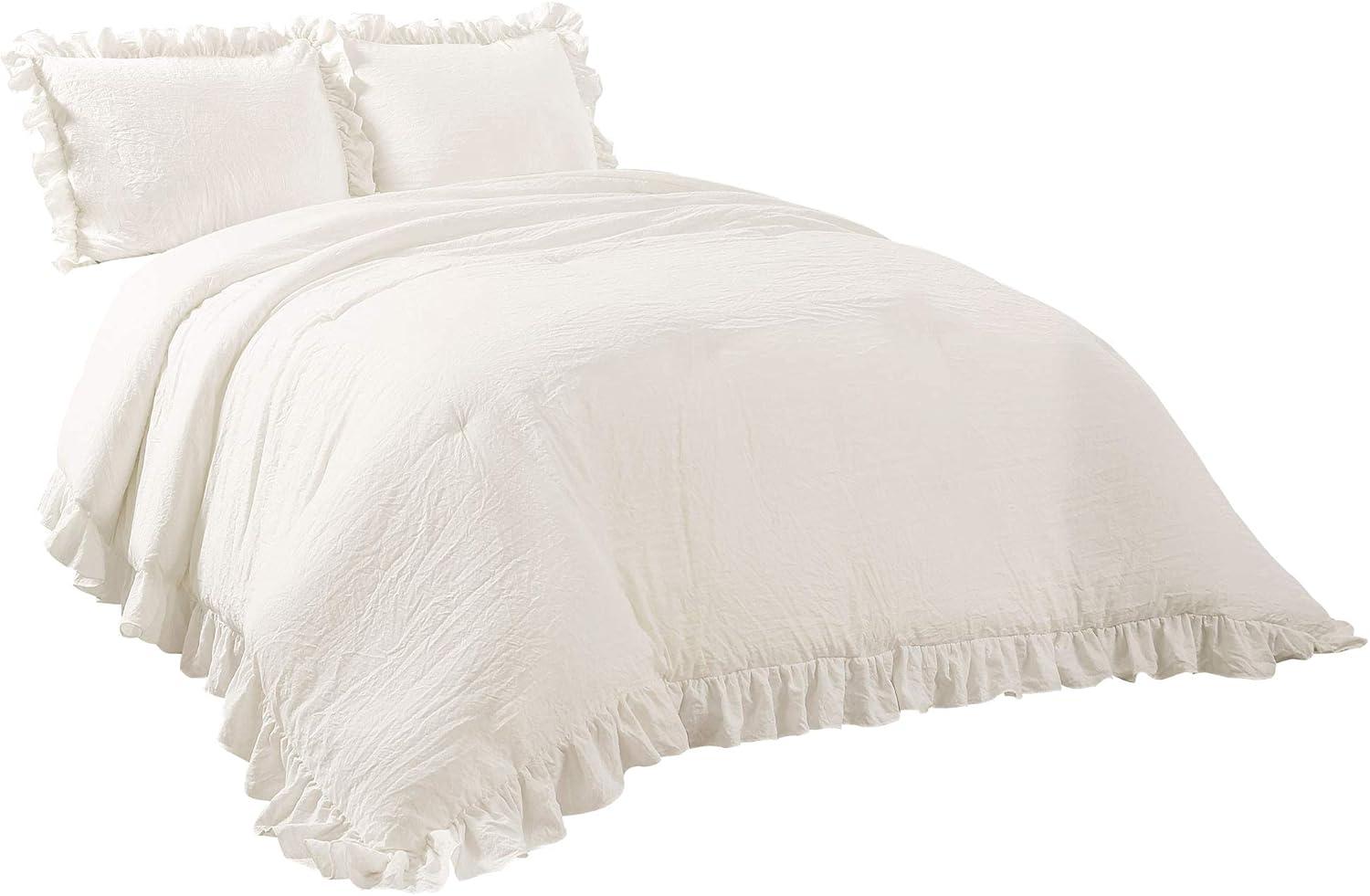 Lush Décor 3pc King Reyna Comforter Set White: Microfiber, Ruffled, OEKO-TEX Certified