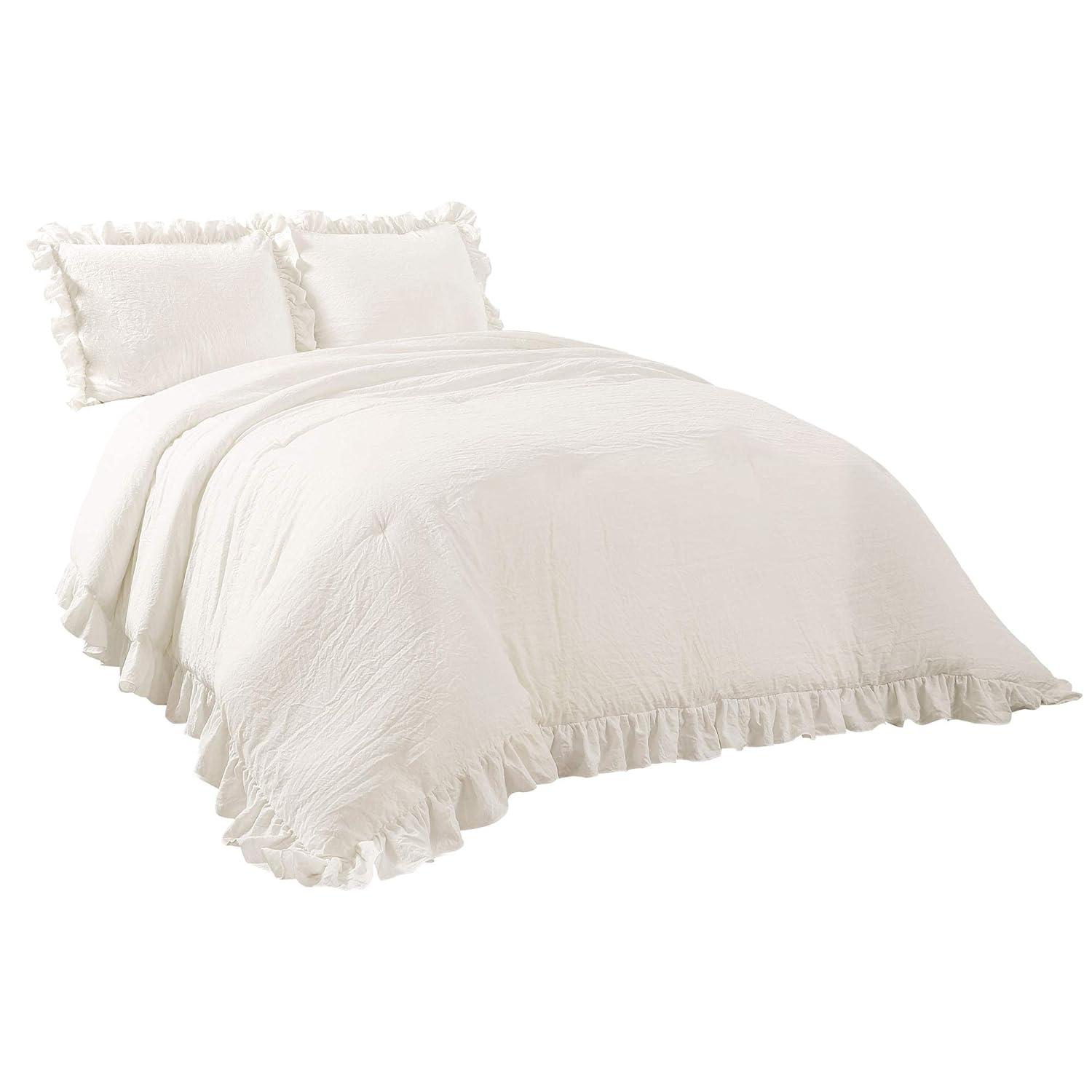 Lush Décor 3pc King Reyna Comforter Set White: Microfiber, Ruffled, OEKO-TEX Certified