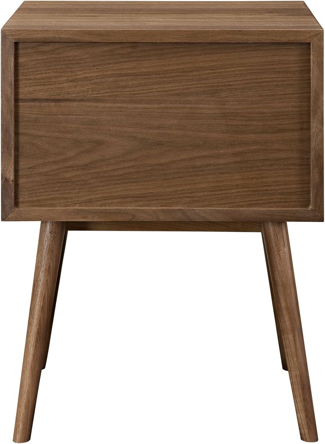 Walnut Mid-Century Modern 2-Drawer Nightstand with Metal Knob Handles