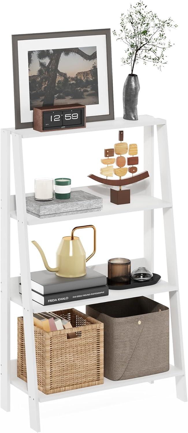 Furinno Ladder Bookcase Display Shelf, 4-Tier, White