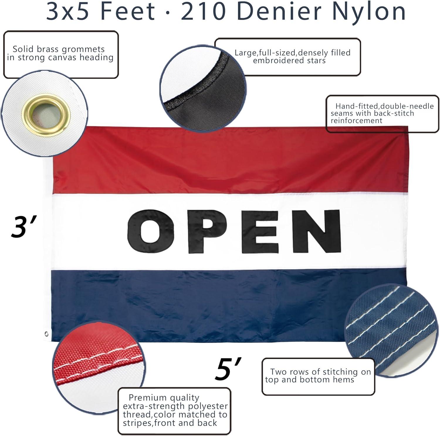 Anley EverStrong Series Embroidered Open Flag 3x5 Ft - Nylon Business Open Flags