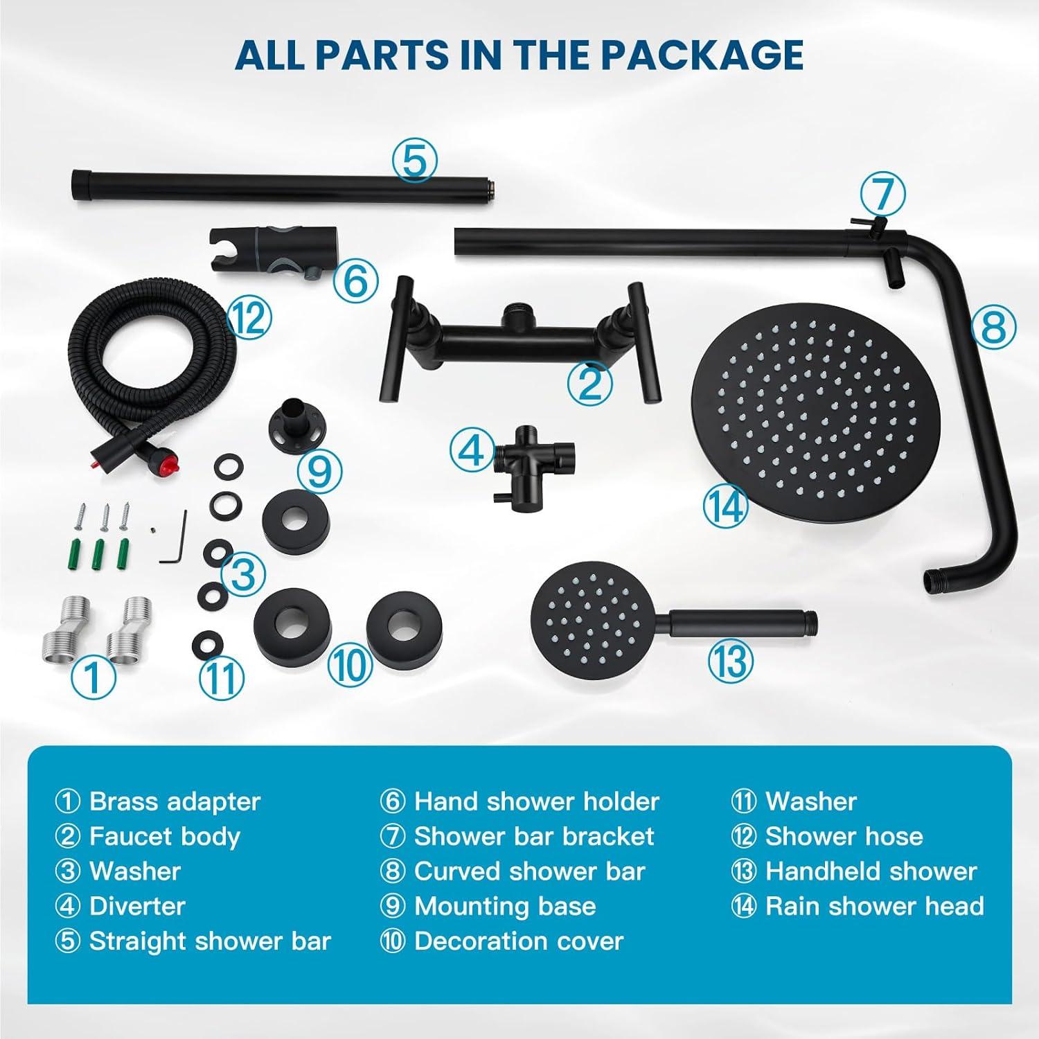 gotonovo Matte Black Outdoor Shower Fixture Rainfall Single Handle Shower System Set High Pressure Wall Mount 2 Dual Function 8 Inch Shower Head and Handheld Spray SUS304 Shower Faucet Combo