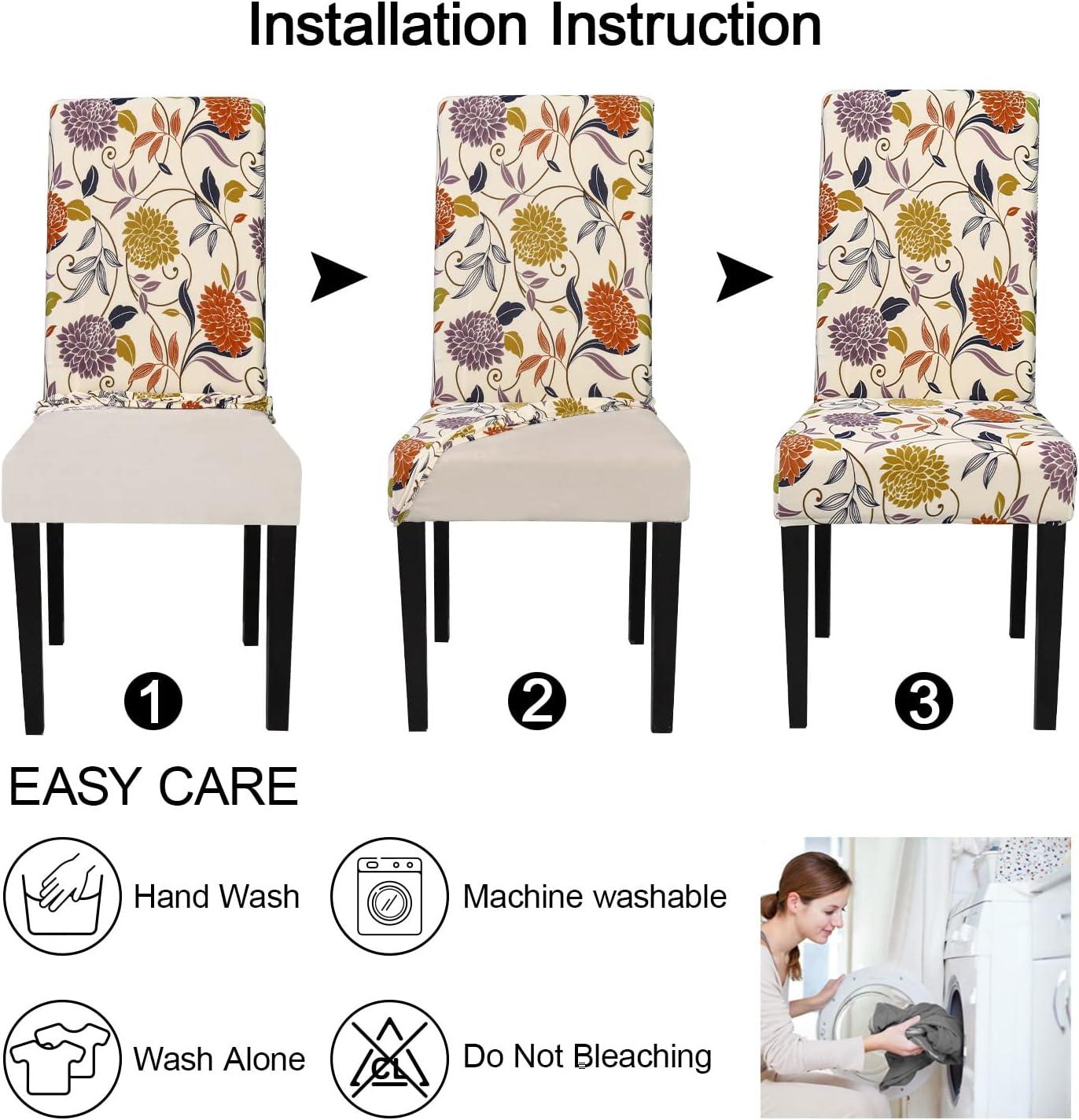 Dining Chair Covers Set of 6 Stretch Floral Dining Chair Slipcovers for Parson Chairs 6 Pack Washable Removable，(6,#16)