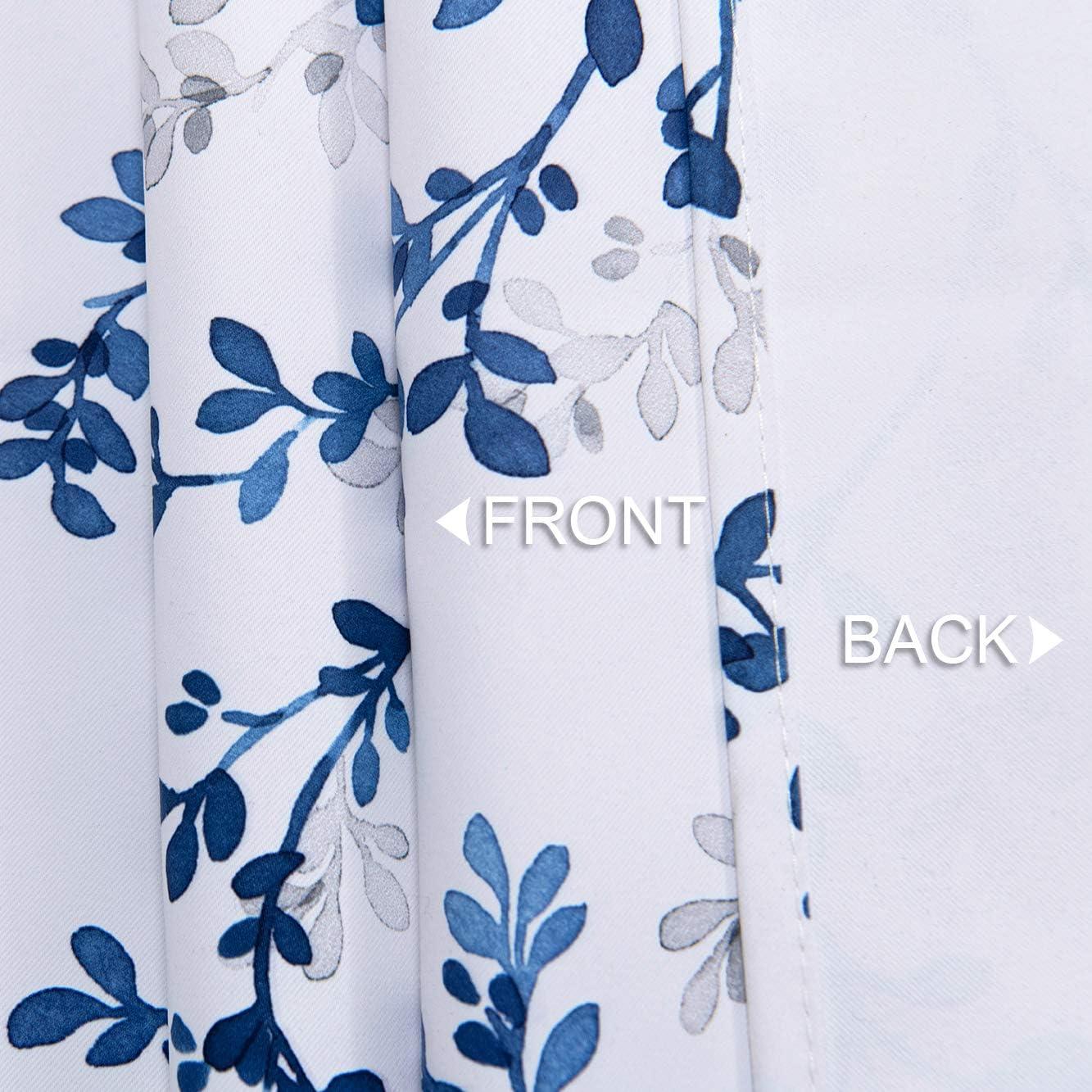 Watercolor Botanical Flowers Leaves Printed Valances for Windows, Rod Pocket Window Treatments Valances for Kitchen Cafe Living Bathroom 52 Inch by 18 Inch, Navy