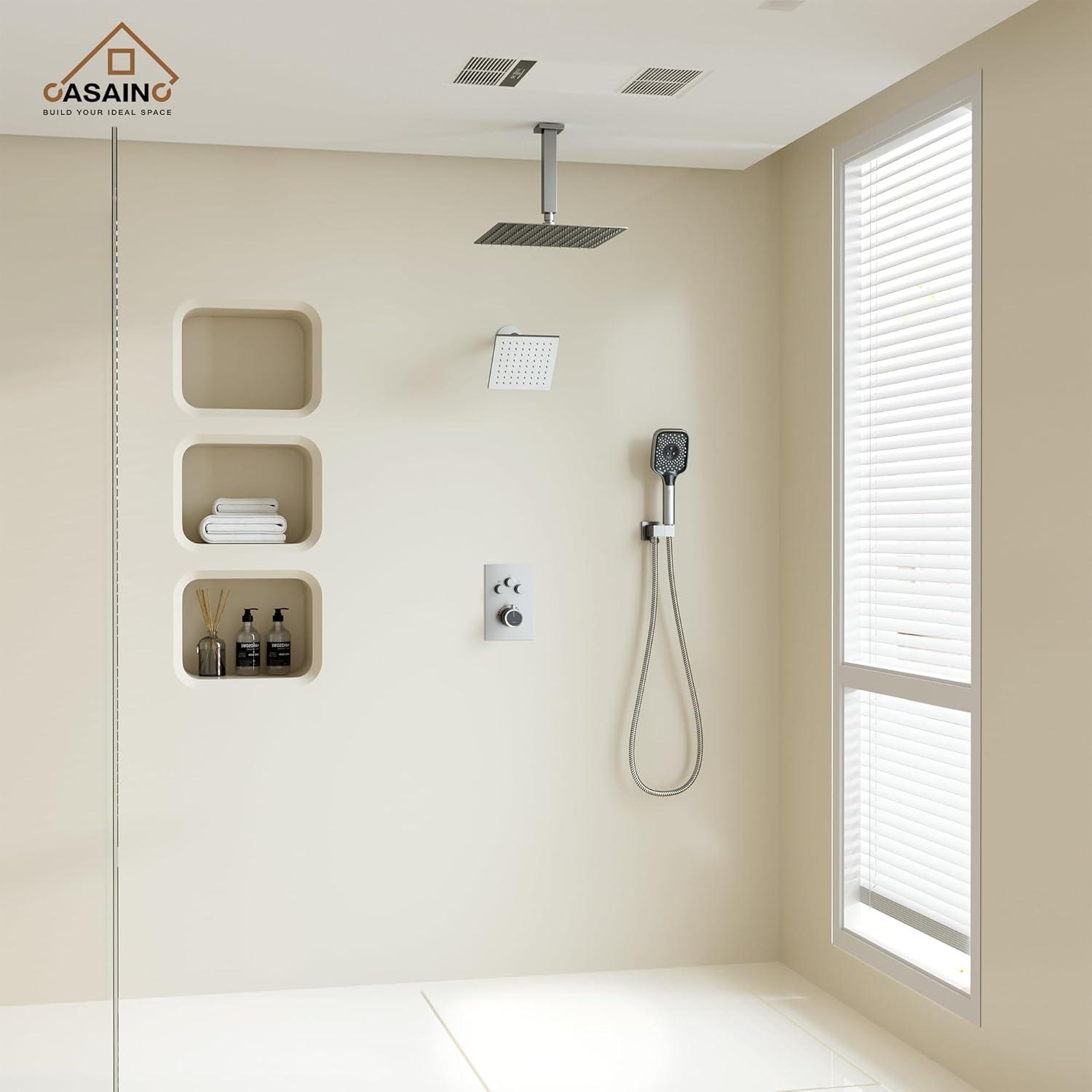 Rainfall Symphony 3-Function Dual Shower Head Thermostatic Shower System with 3 Sprays Handheld