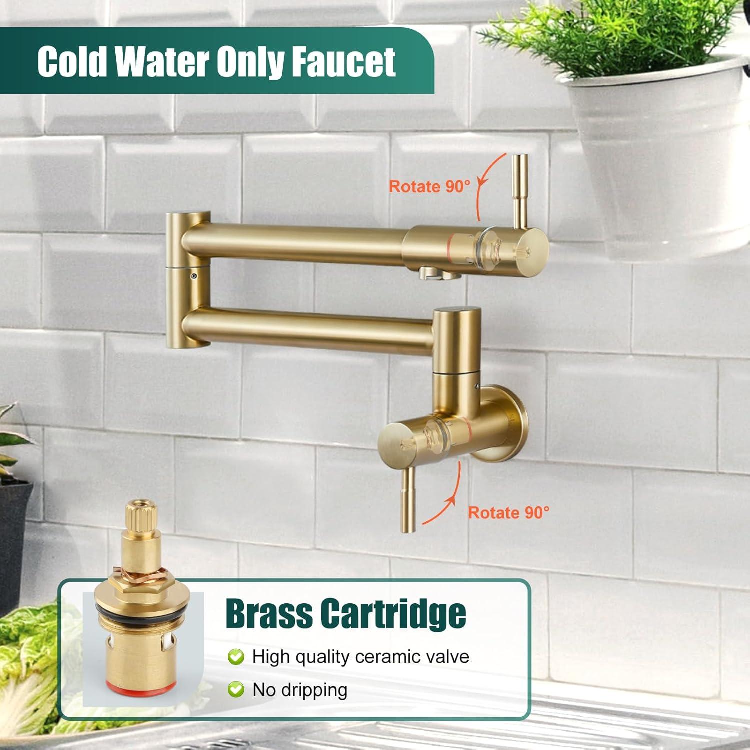 Brushed Gold Stainless Steel Wall Mount Pot Filler Faucet