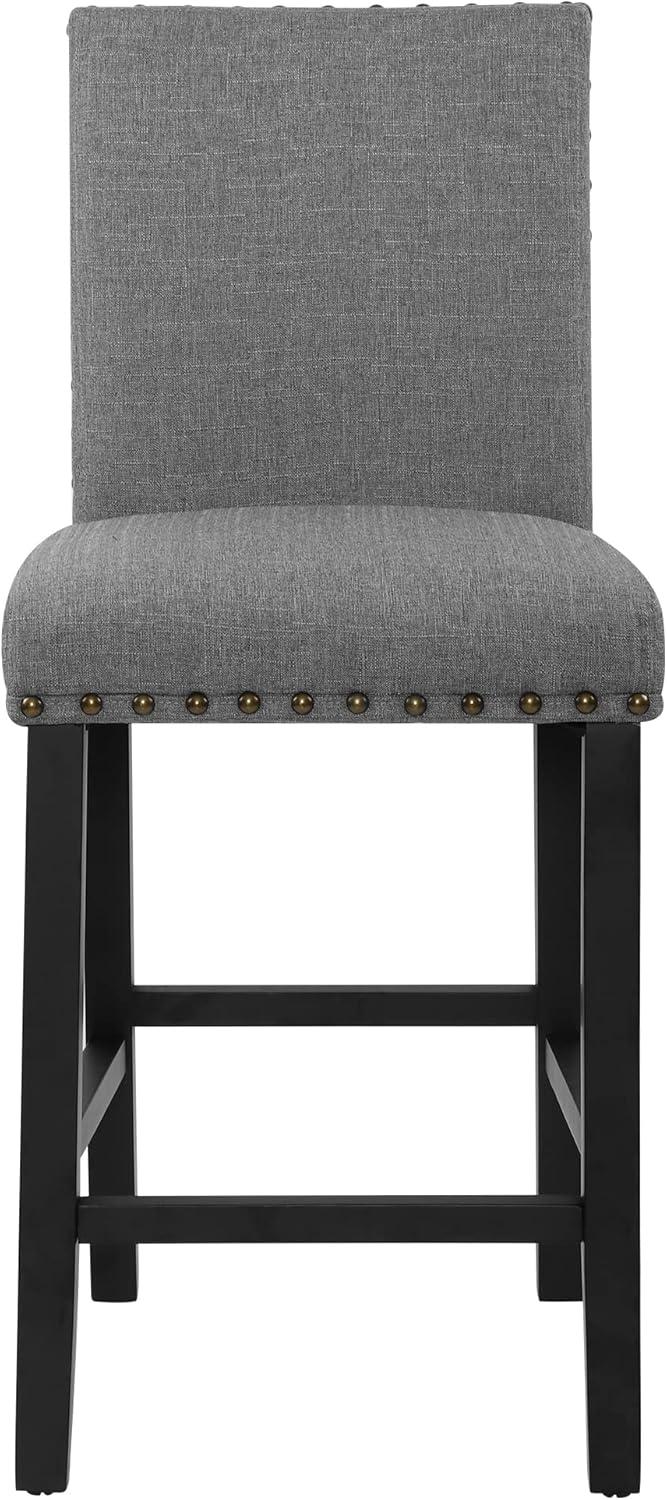 Set of 4 Gray Upholstered Counter Stools with Wood Legs