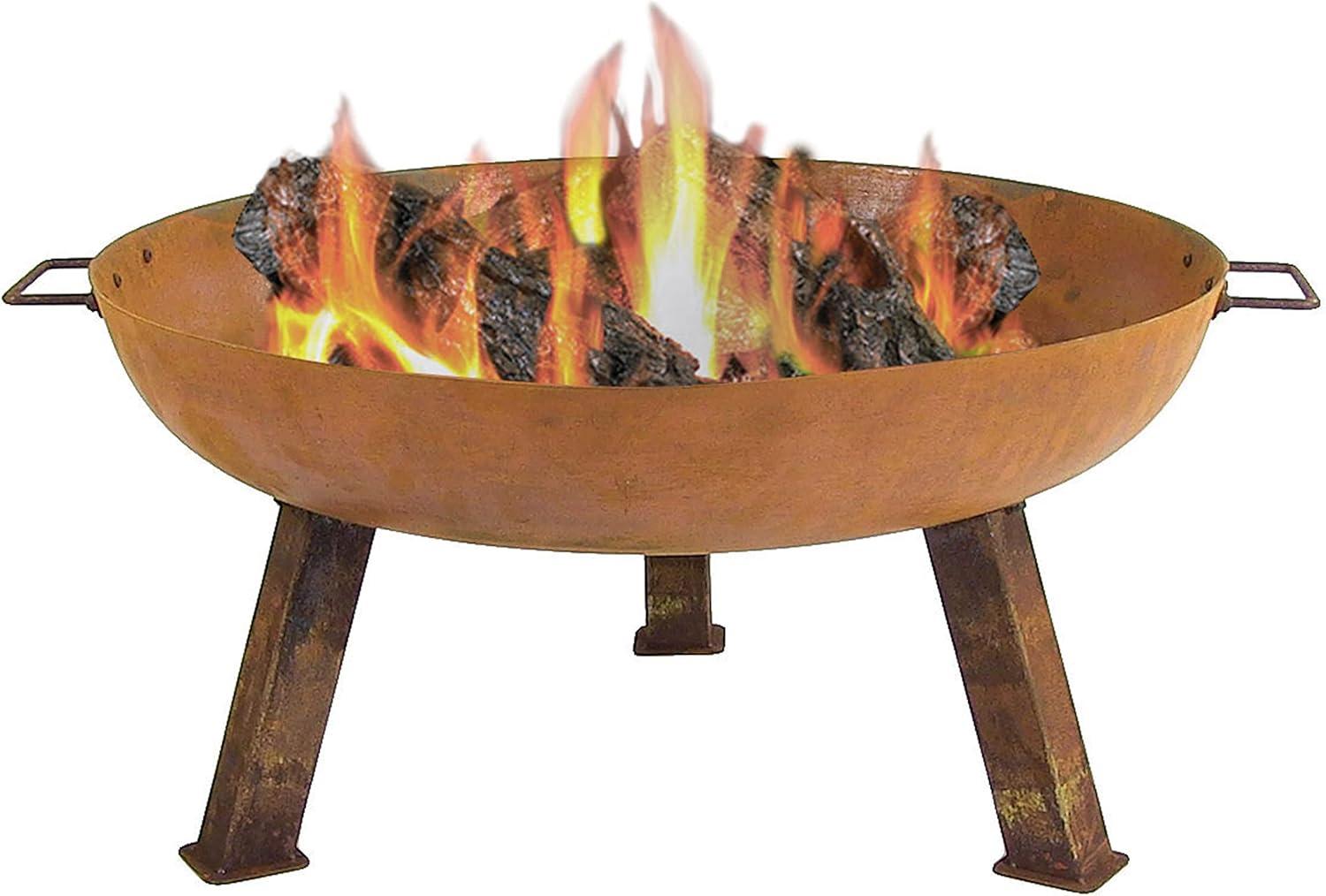 SunnyDaze Decor Union Round Wood-Burning Steel Finish Cast Iron Outdoor Raised Fire Pit Bowl