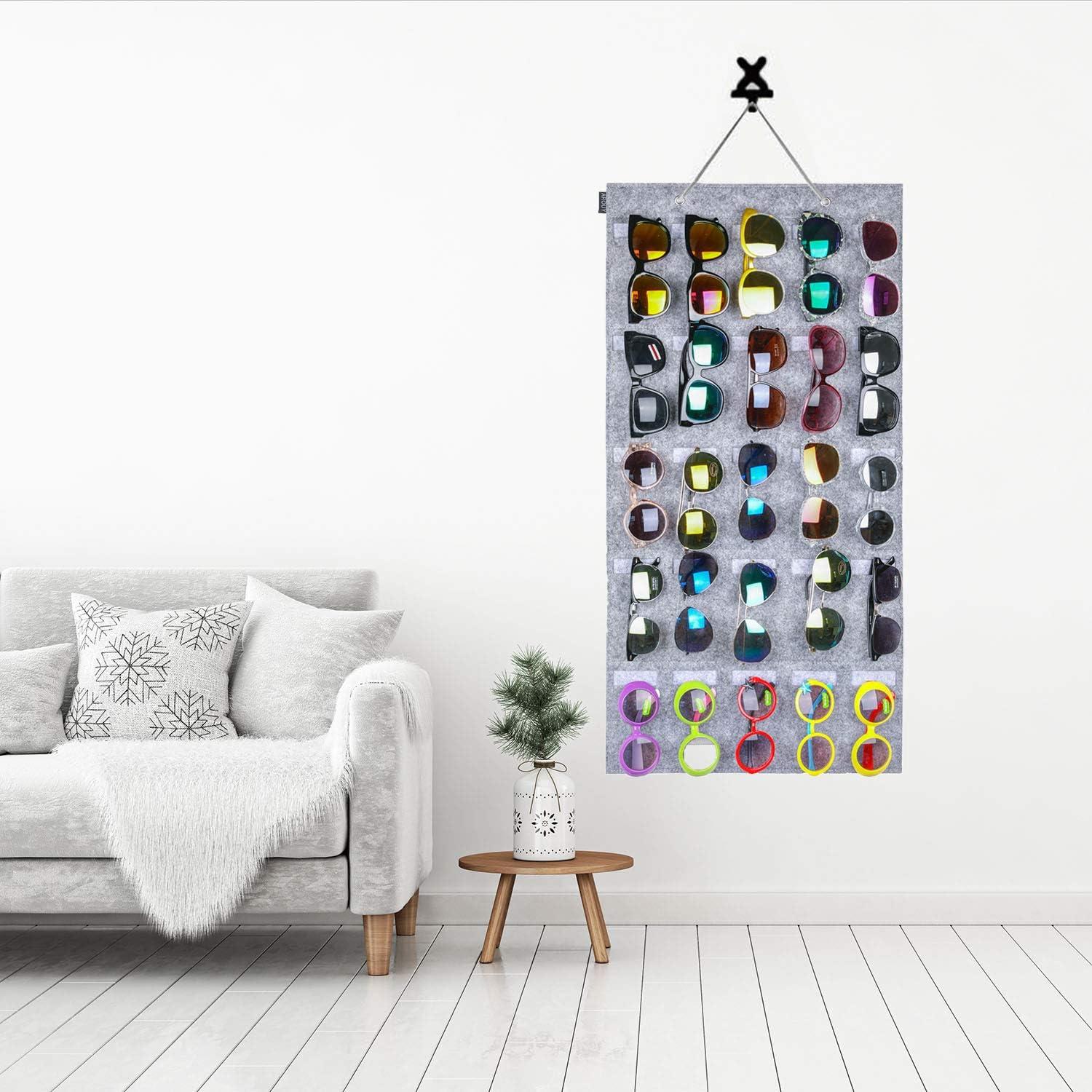 Gray Non-Woven Fabric 25-Slot Hanging Sunglasses Organizer