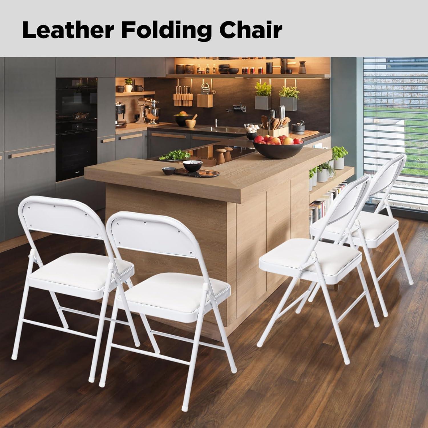 White Metal Frame Padded Folding Chairs, Set of 4