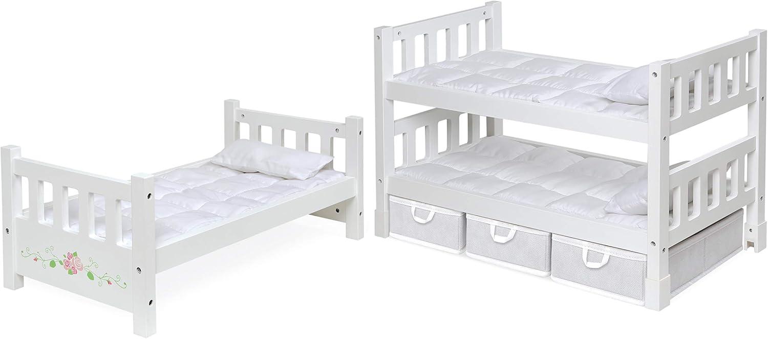 Badger Basket 1-2-3 Convertible Doll Bunk Bed with Bedding, Baskets, and Free Personalization Kit