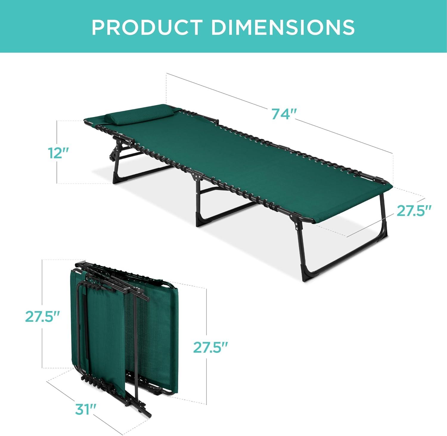 Best Choice Products Patio Chaise Lounge Chair, Outdoor Portable Adjustable Pool Recliner w/ Pillow - Forest Green