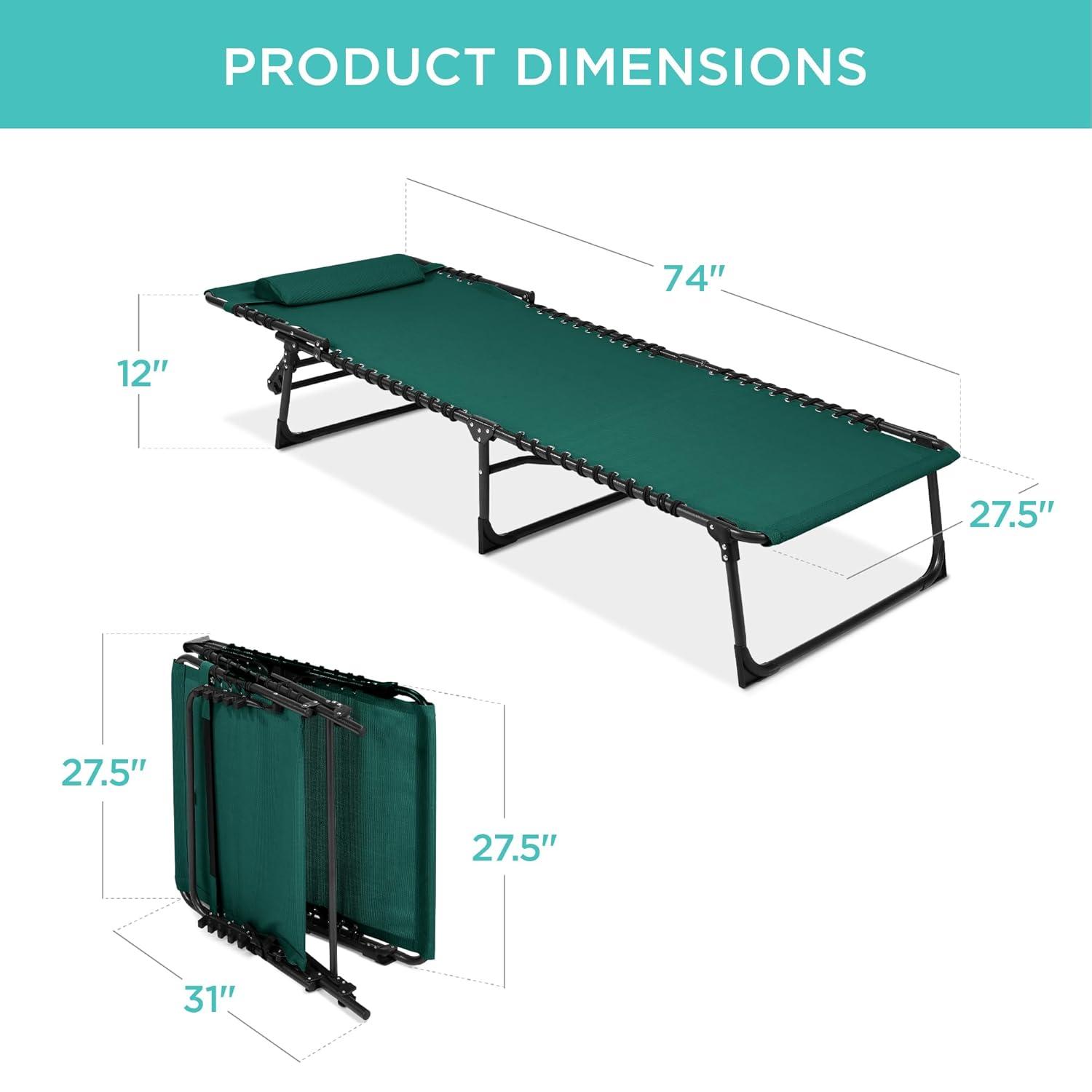 Best Choice Products Patio Chaise Lounge Chair, Outdoor Portable Adjustable Pool Recliner w/ Pillow - Forest Green