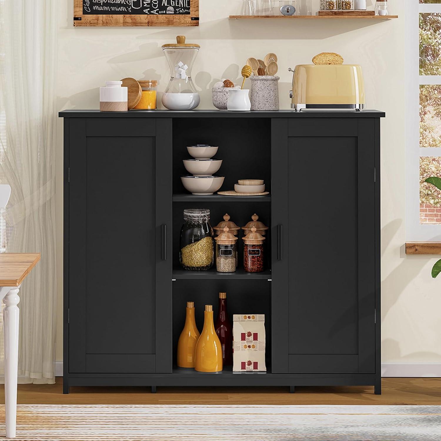 Black Medium Wood Living Room Cabinet with Adjustable Shelving