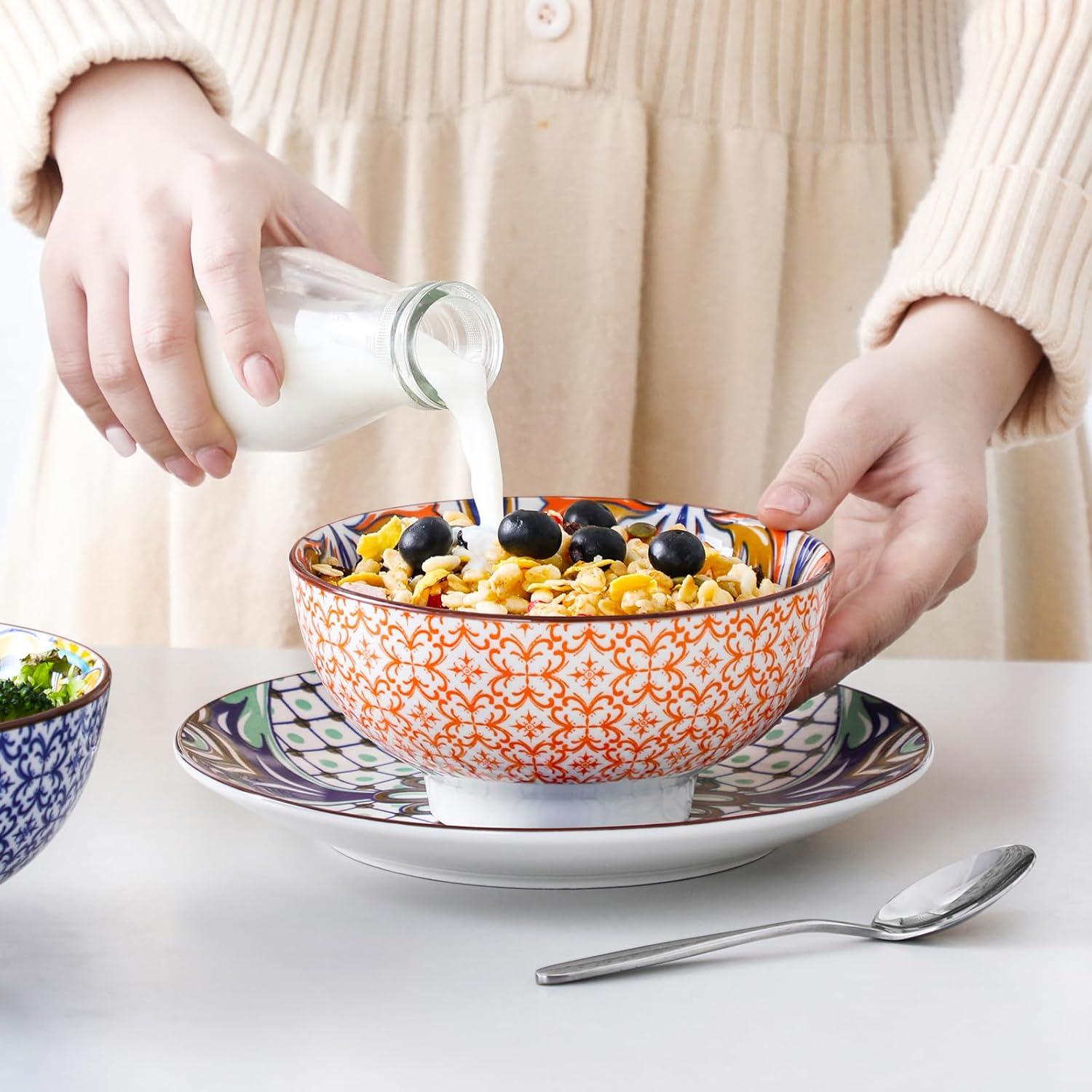 Bloomsbury Market Plates And Bowls Sets For 4,  Porcelain Dinnerware Sets Dishware Sets Chip Resistant Ceramic Dish Set Dining Dinner Ware Service, Series Jasmin,(12 Pieces/Mixcolor)