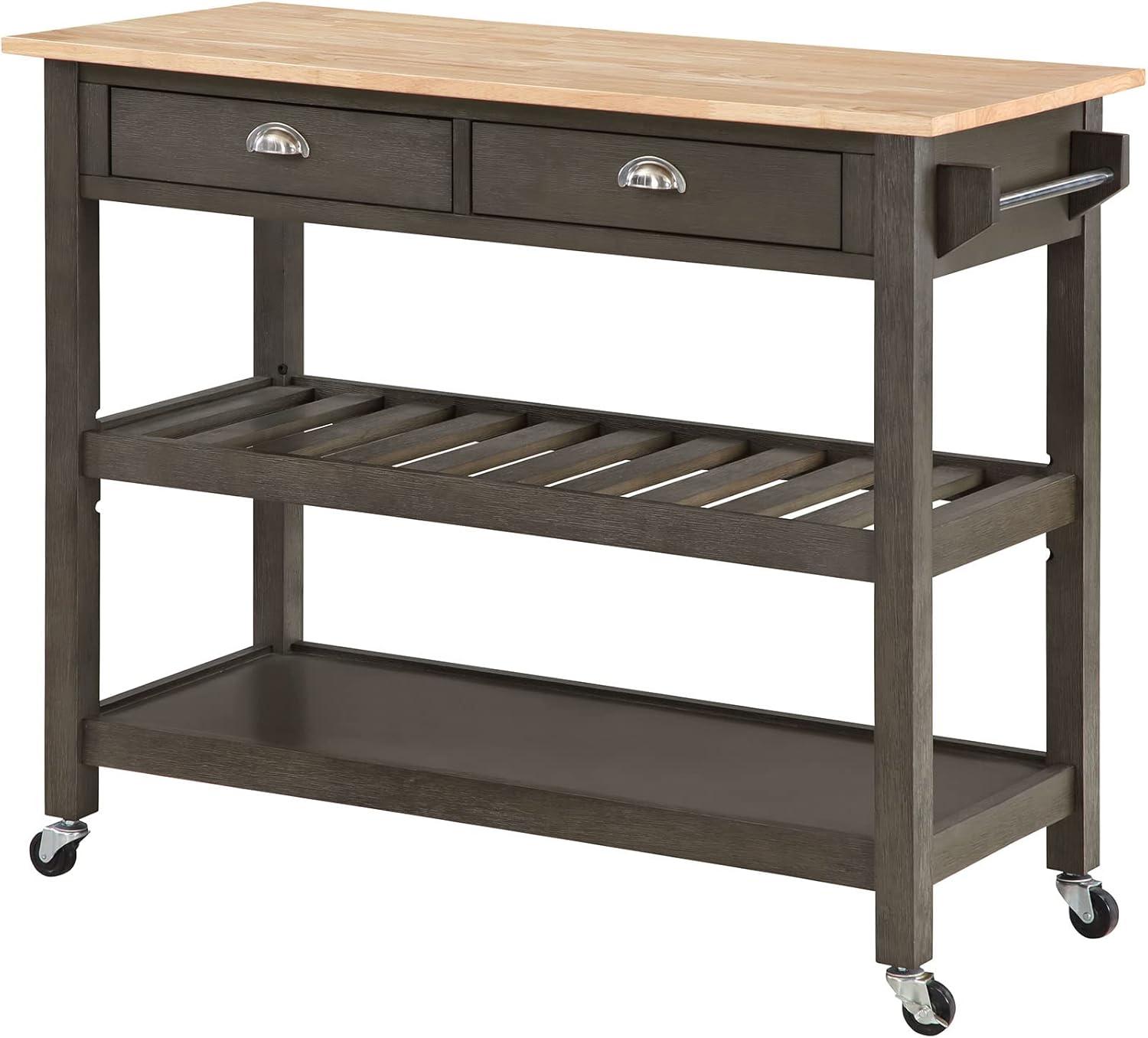 Gray Wood Butcher Block Kitchen Cart with Wine Rack