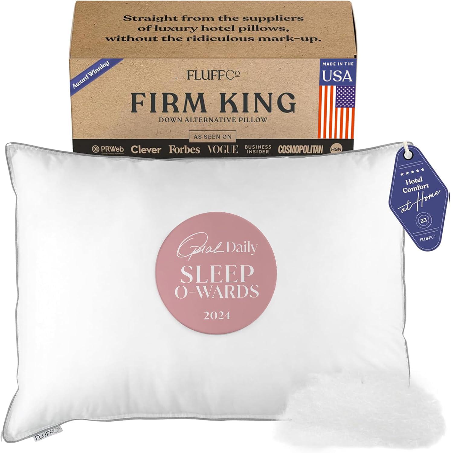 FluffCo Down & Feather Pillow - King - Firm - White