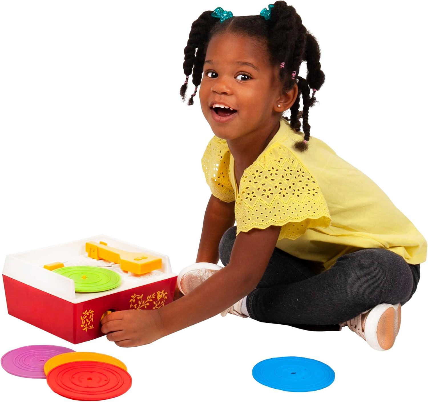 Schylling Fisher Price Classic Toys - Retro Music Box Record Player, Ages 18 Months and Up, Blue/Yellow/White