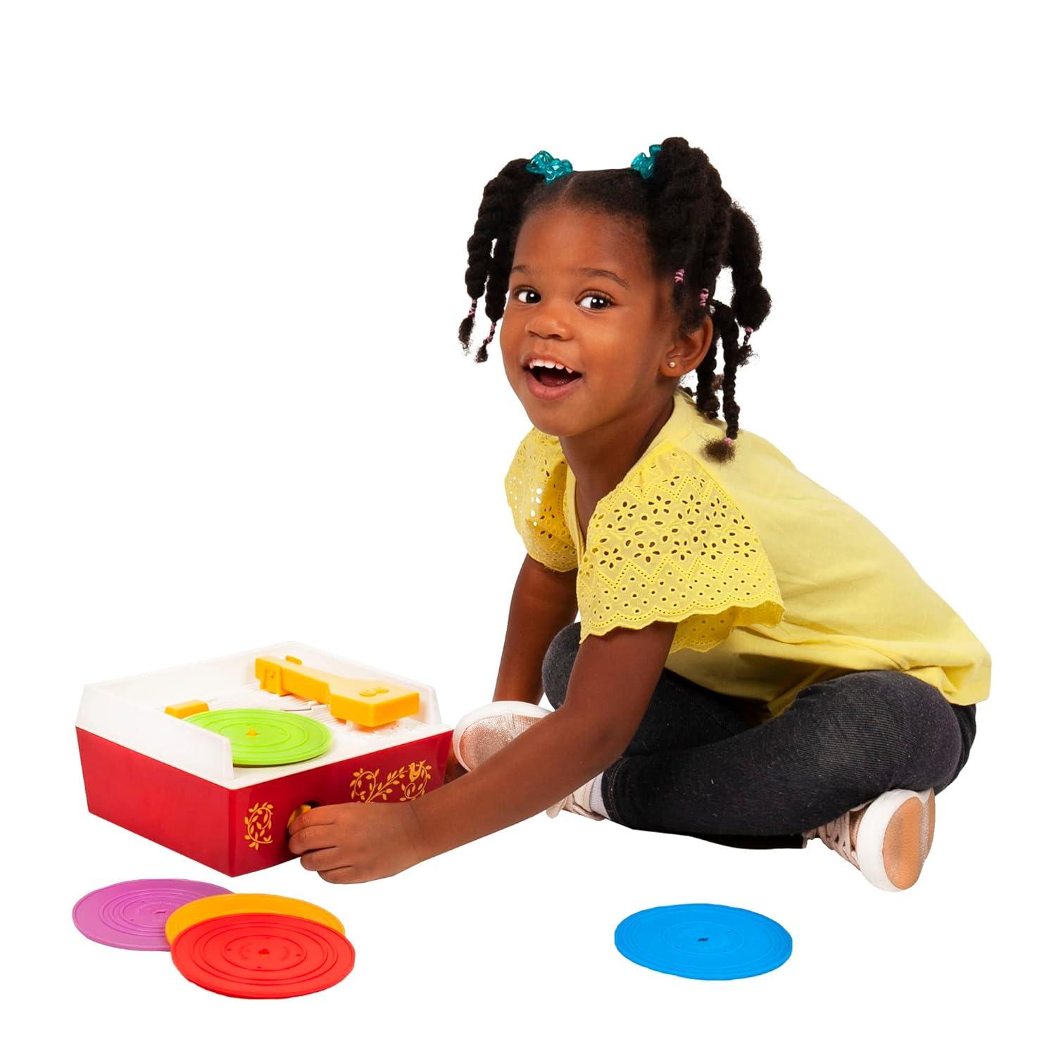 Schylling Fisher Price Classic Toys - Retro Music Box Record Player, Ages 18 Months and Up, Blue/Yellow/White