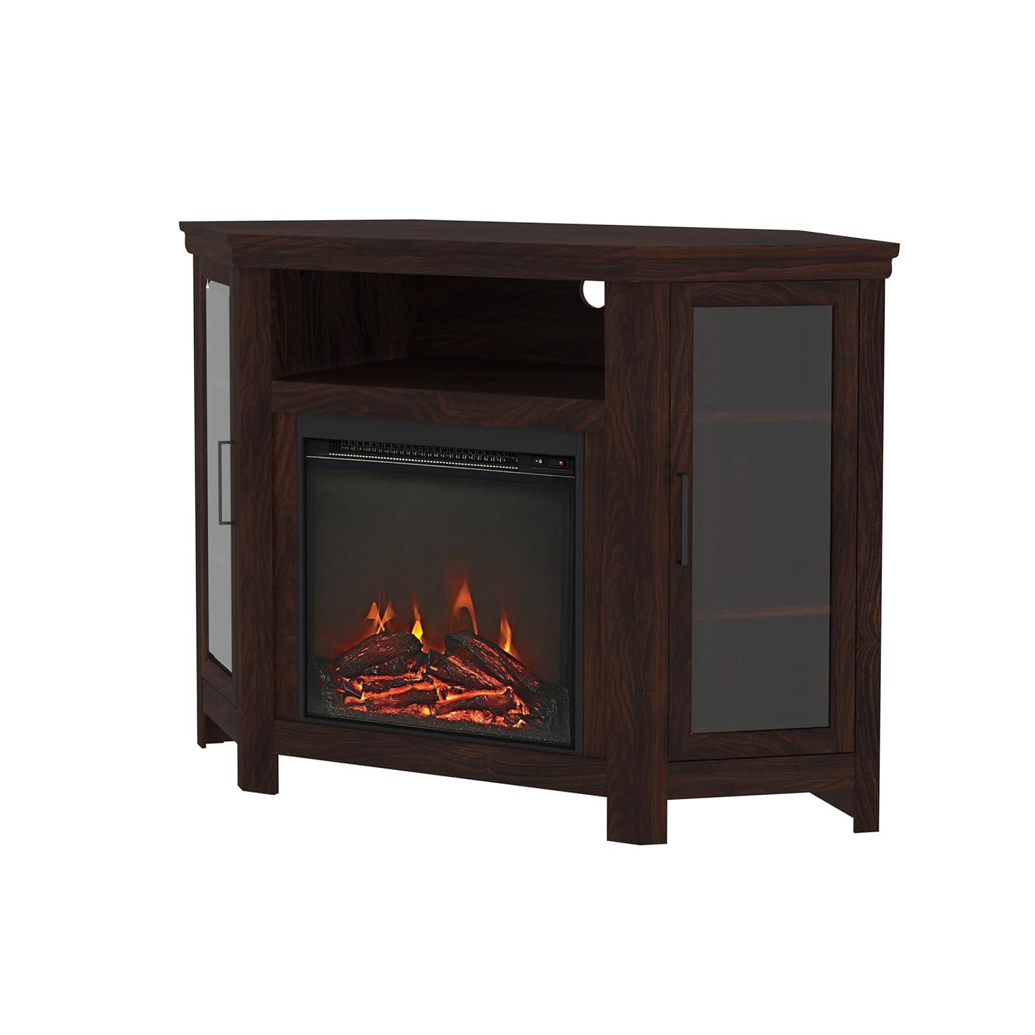 48" MDF Wood Corner Fireplace TV Stand - Traditional Brown