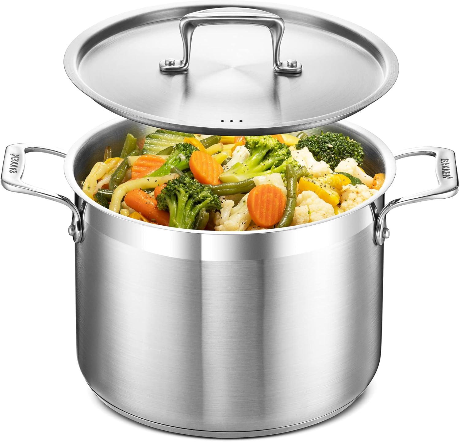 Bakken- Swiss Stockpot Brushed Stainless Steel Induction Pot with Lid and Riveted Handles