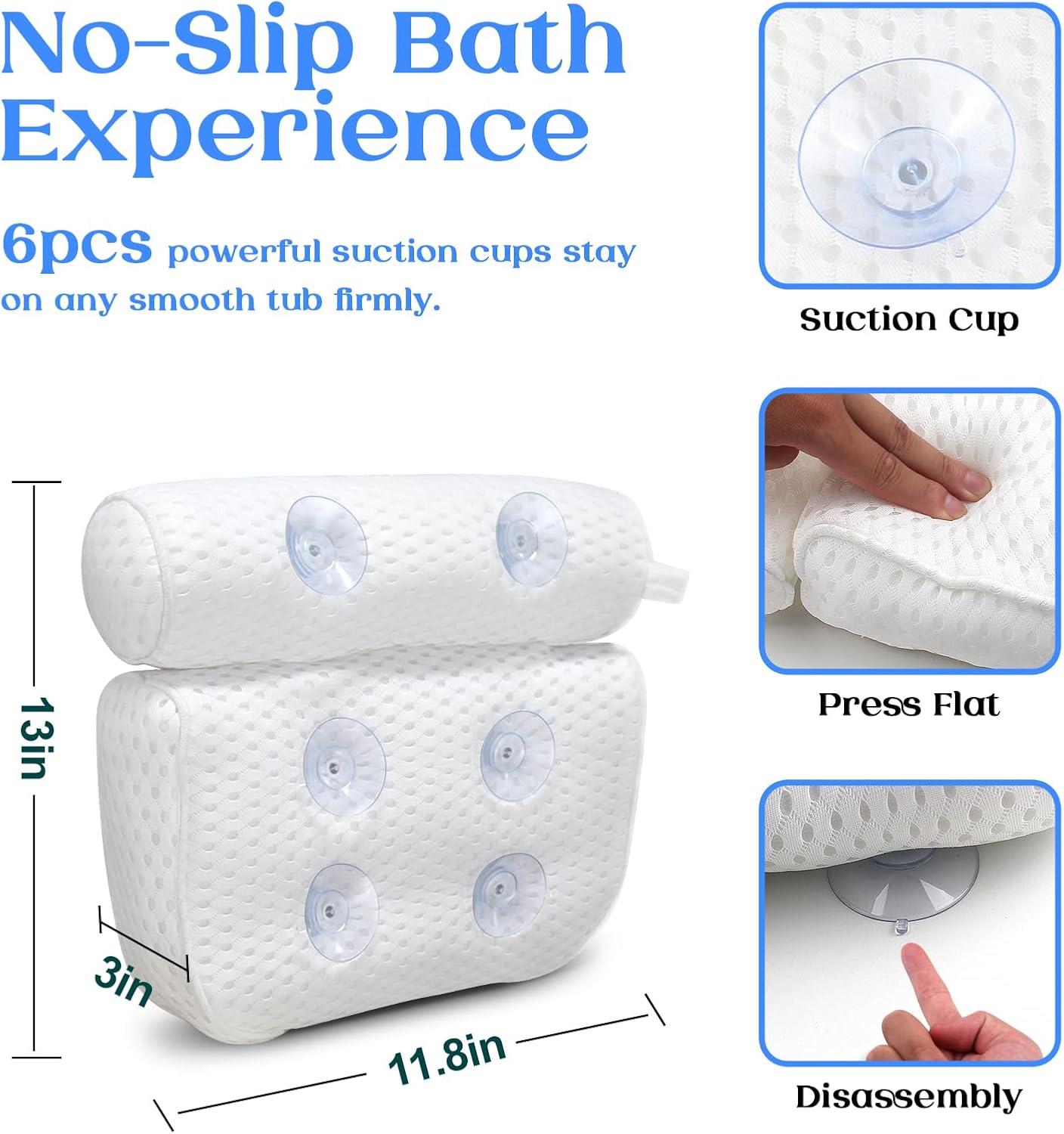 White 4D Mesh Bath Pillow with Neck and Back Support