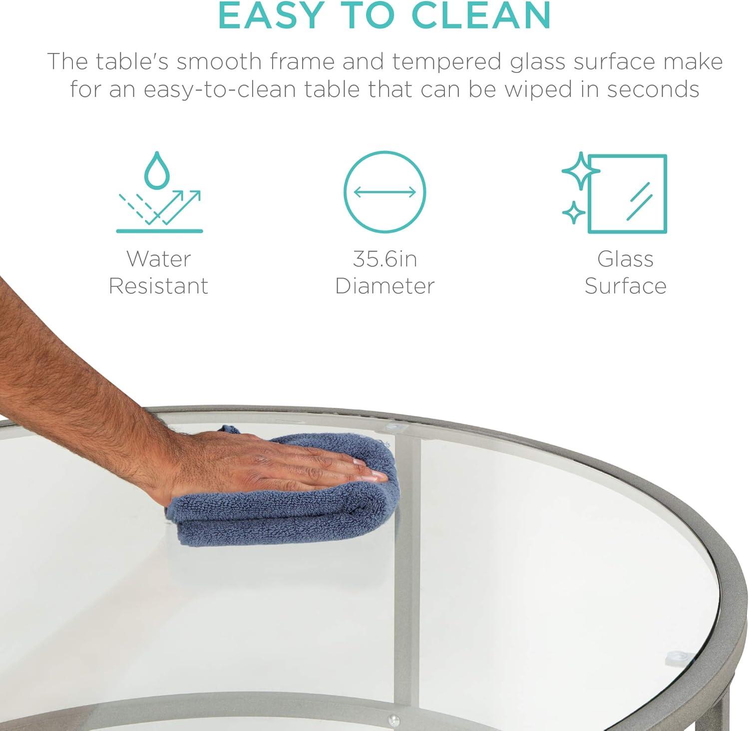 Best Choice Products 36in Round Tempered Glass Coffee Table for Home, Living Room, Dining Room w/ Satin Trim - Gold