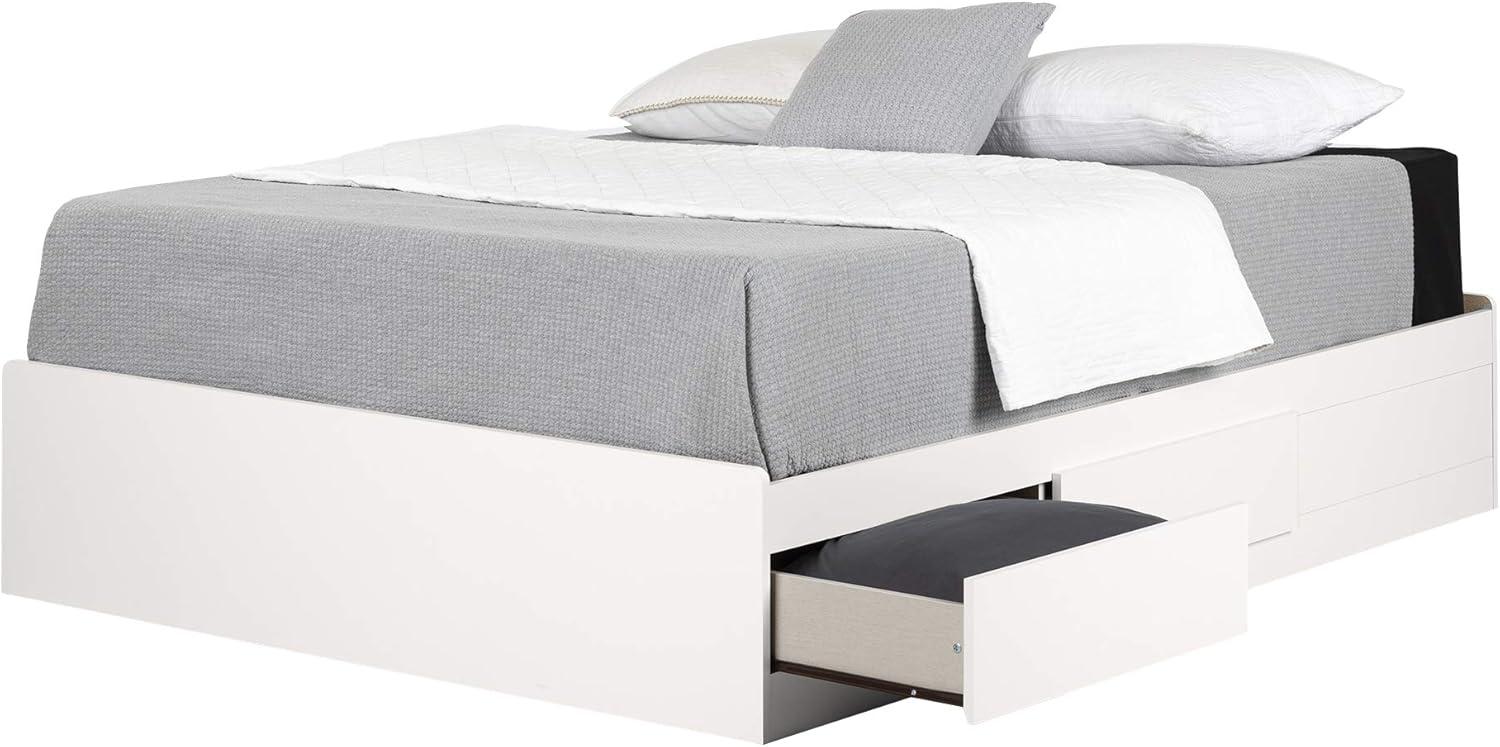 White Queen Platform Bed with Storage Drawers