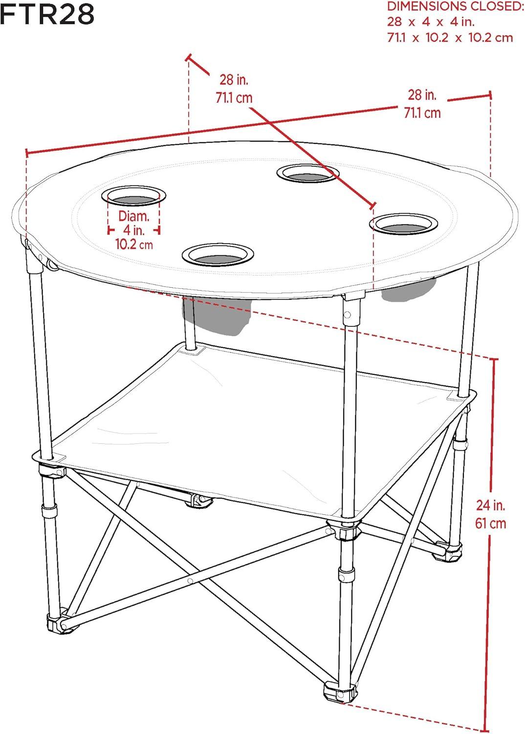 28" Blue Steel Round Folding Portable Beach Table with Cupholders