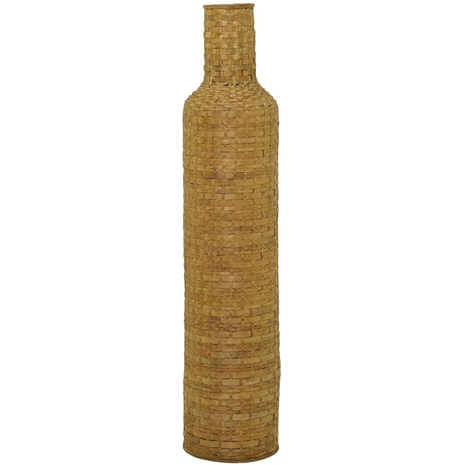 Studio 350 Intricately Woven Tall Bamboo Wood Floor Vase  - White or Brown Brown - 9"W, 39"H
