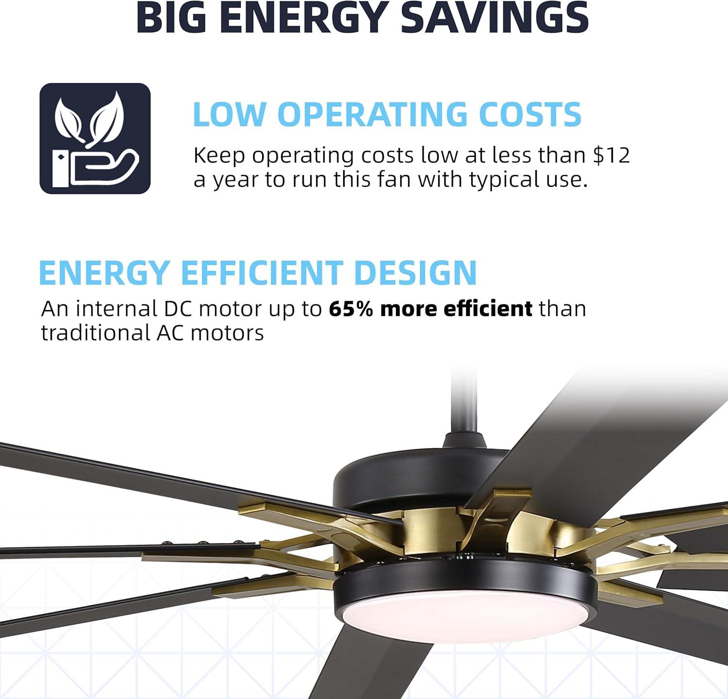 72" 8 - Blade Modern Ceiling Fan With Led Lights Remote App Control