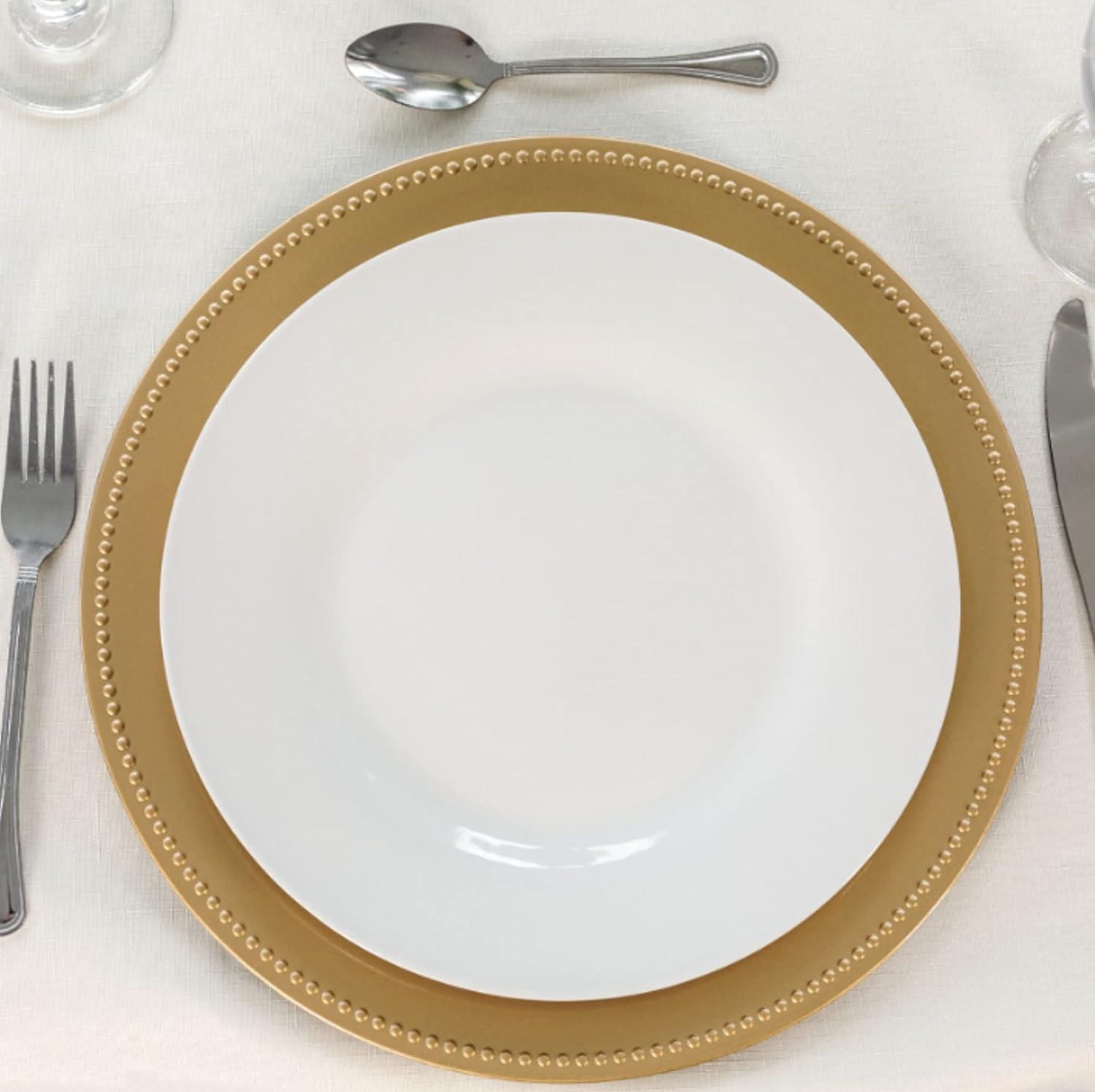 (Set of 6) 13 inch-Gold Charger Plates with Decorative Beaded Rim. The Perfect Finishing Touch for Holidays`Table Settings! Plates have Stylish Presentation Under Dinner Plates (6)