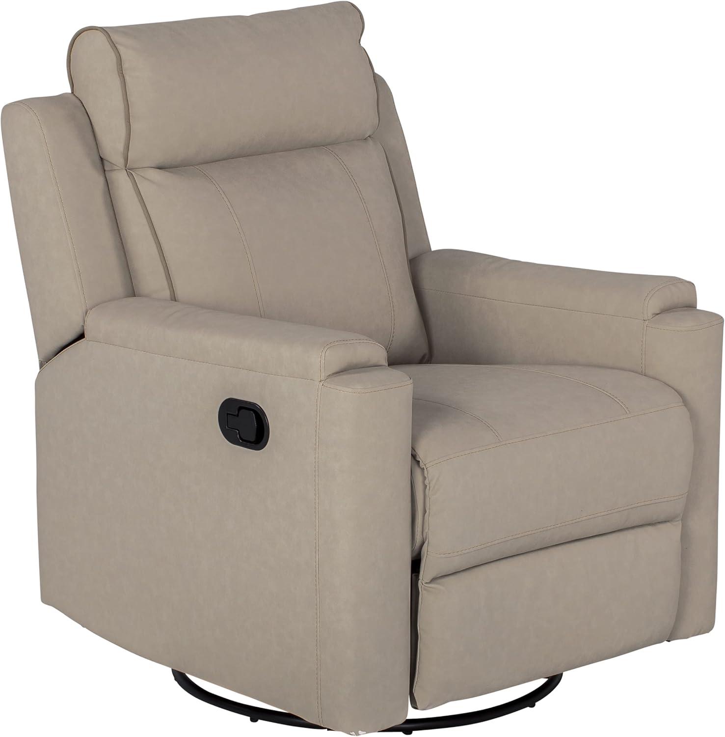 Beige Leather Swivel Recliner Armchair with 63" Recline Depth