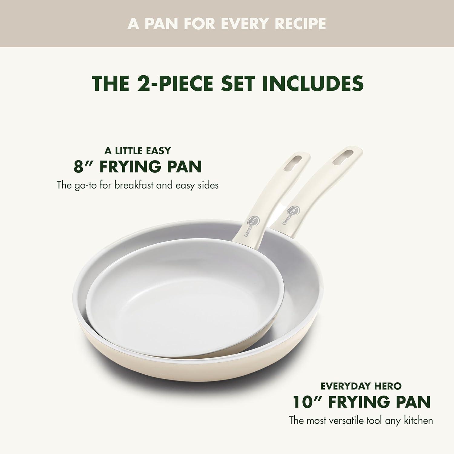 Cream White Aluminum Nonstick Ceramic Frypan Set, 8" and 10"