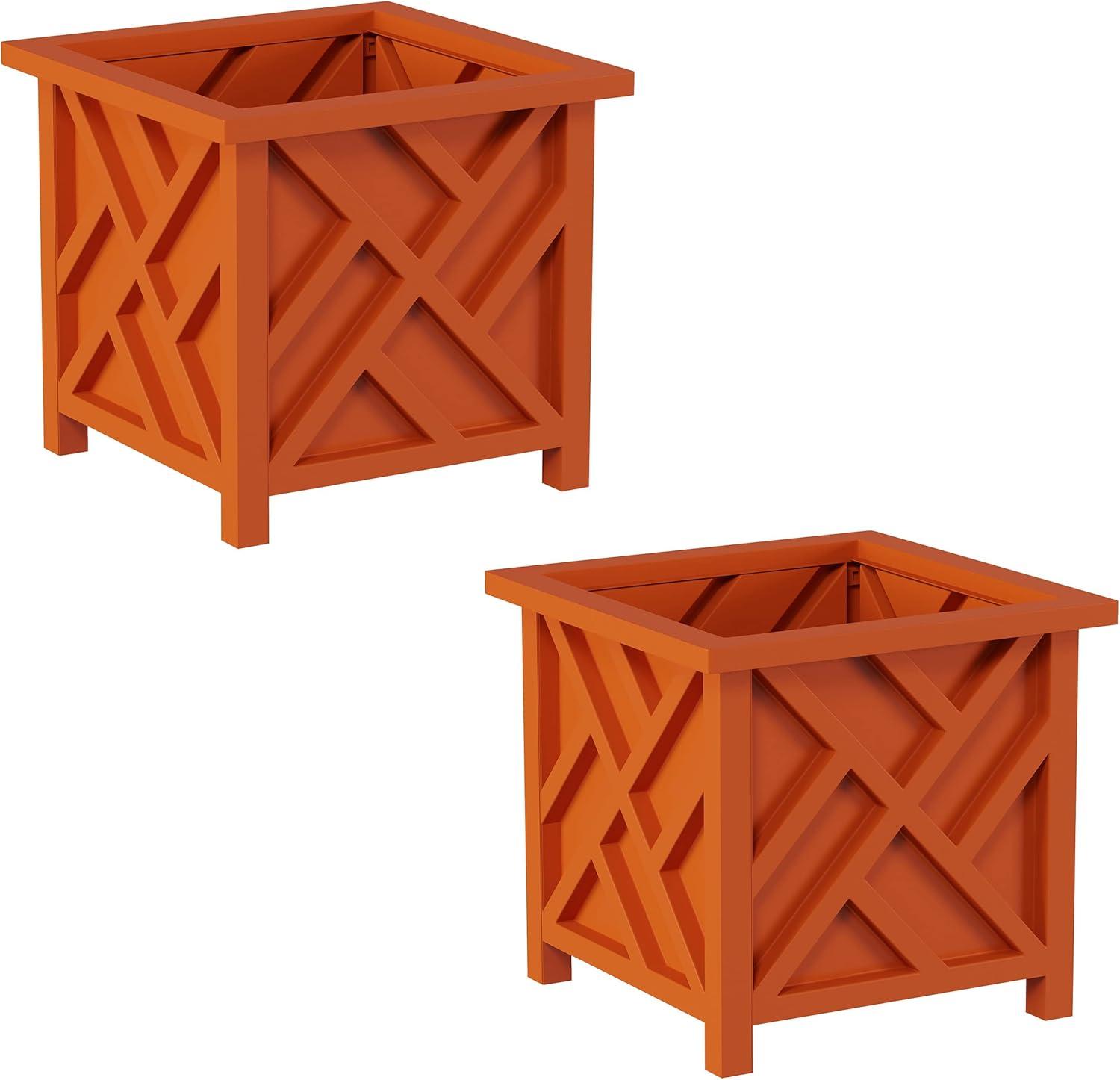 Terracotta Square Lattice Outdoor Planter Boxes Set of 2