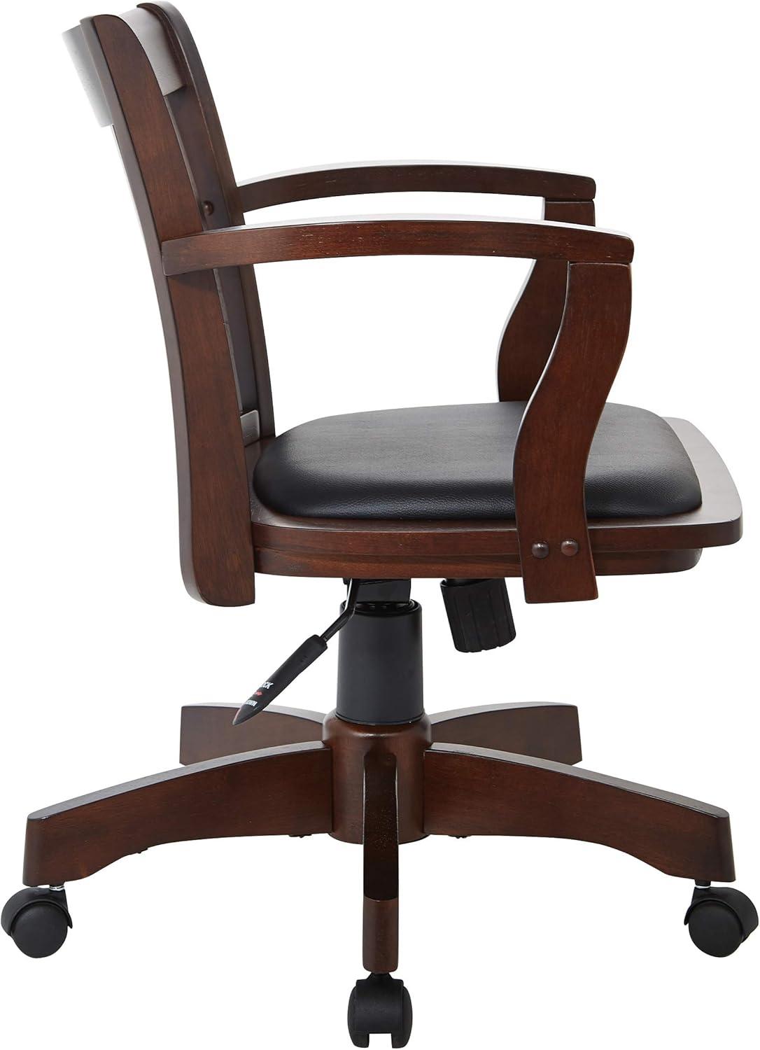 Espresso Wood Banker's Desk Chair with Black Vinyl Seat