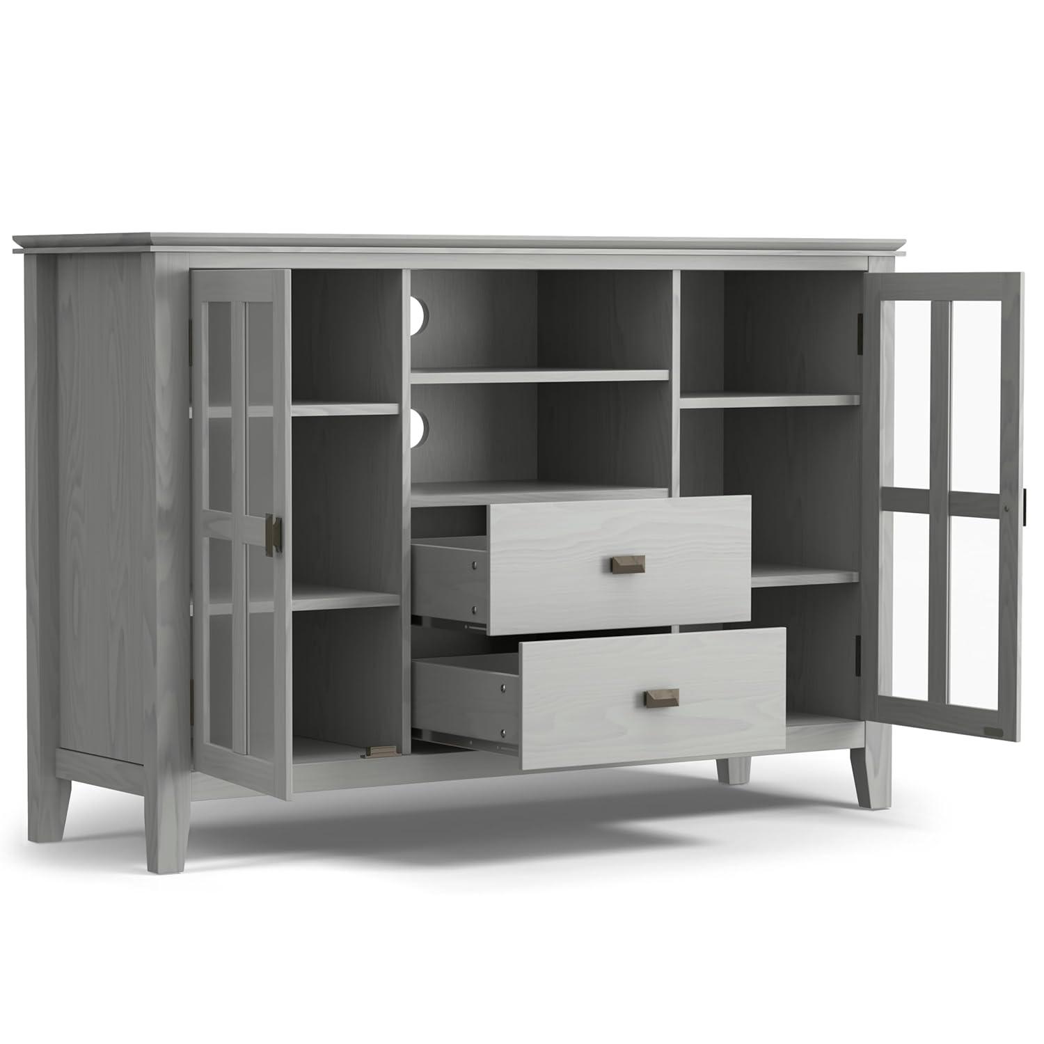 Simpli Home Artisan Solid Wood TV Media Stand in Fog Gray