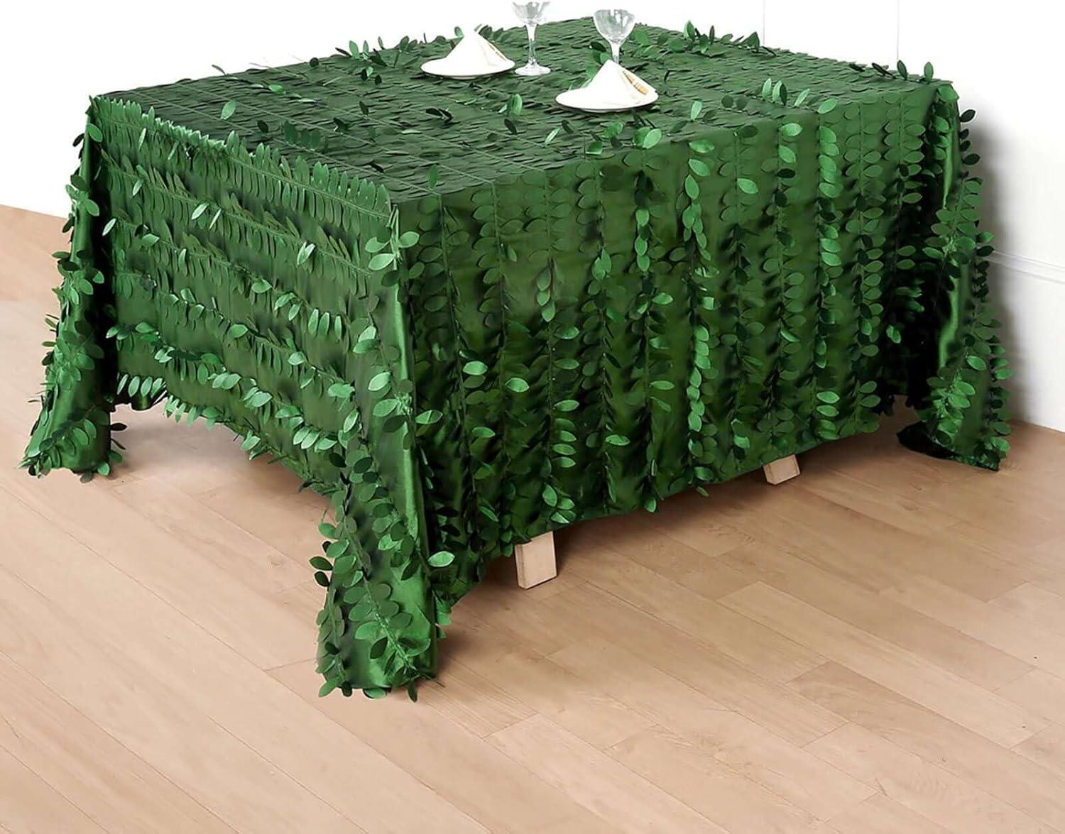 Efavormart 90"x90" Square Leaf Petal Taffeta Tablecloth - Decorative 3D Leaf Ruffle Table Cover for Forest Party, Wedding, Event, Dessert Tables - Green